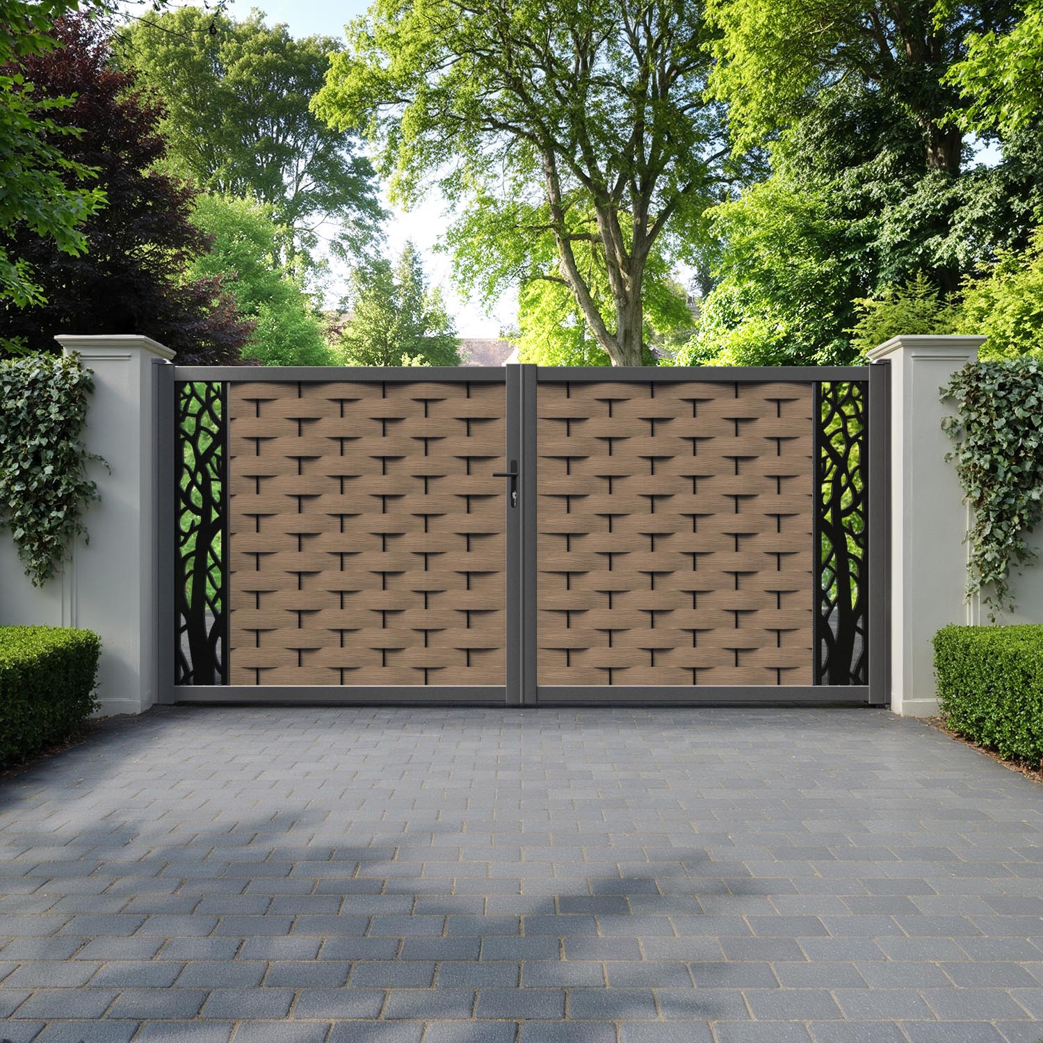 Ripple Twilight Straight Top Driveway Gate - Teak - End Screen