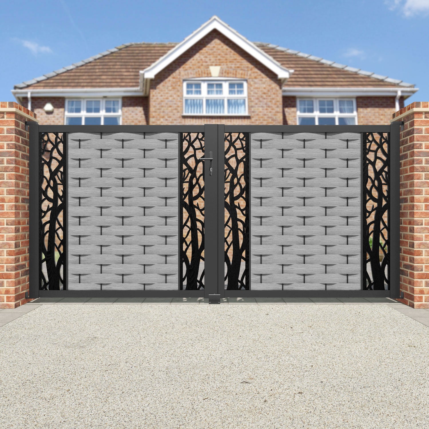 Ripple Twilight Straight Top Driveway Gate - Light Grey - Middle & End Screen