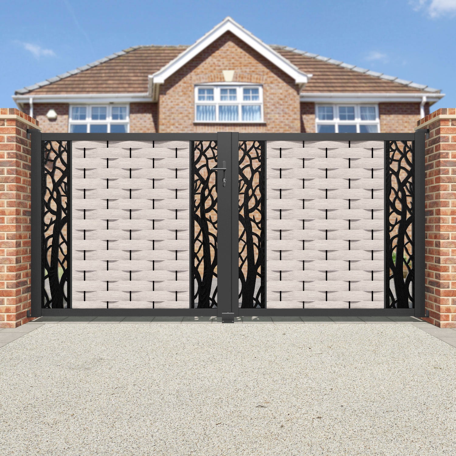 Ripple Twilight Straight Top Driveway Gate - Mid Stone - Middle & End Screen