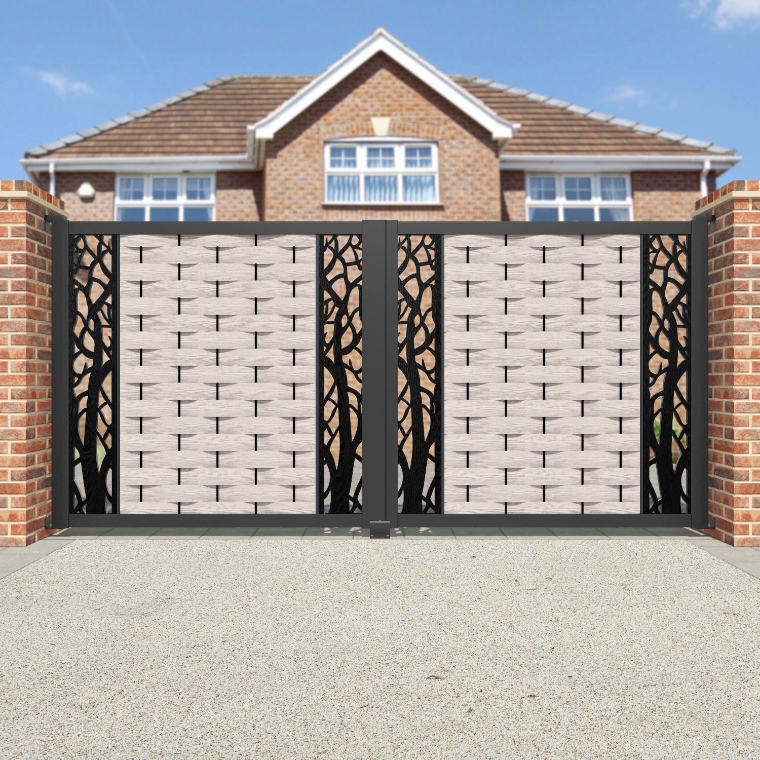 Ripple Twilight Straight Top Driveway Gate - Mid Stone - Middle & End Screen