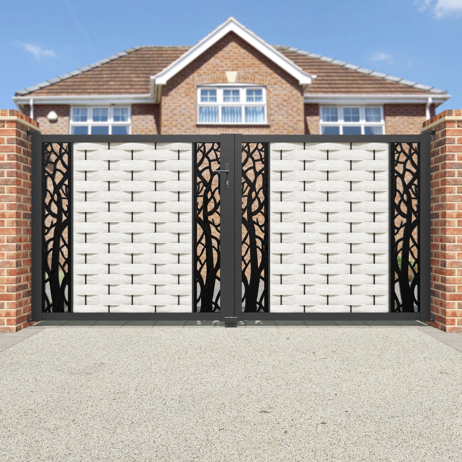 Ripple Twilight Straight Top Driveway Gate - Light Stone - Middle & End Screen