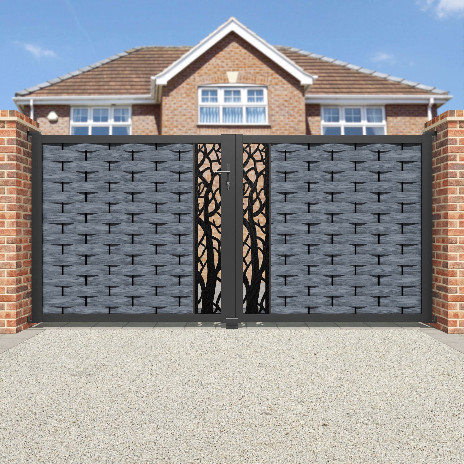Ripple Twilight Straight Top Driveway Gate - Anthracite - Middle Screen