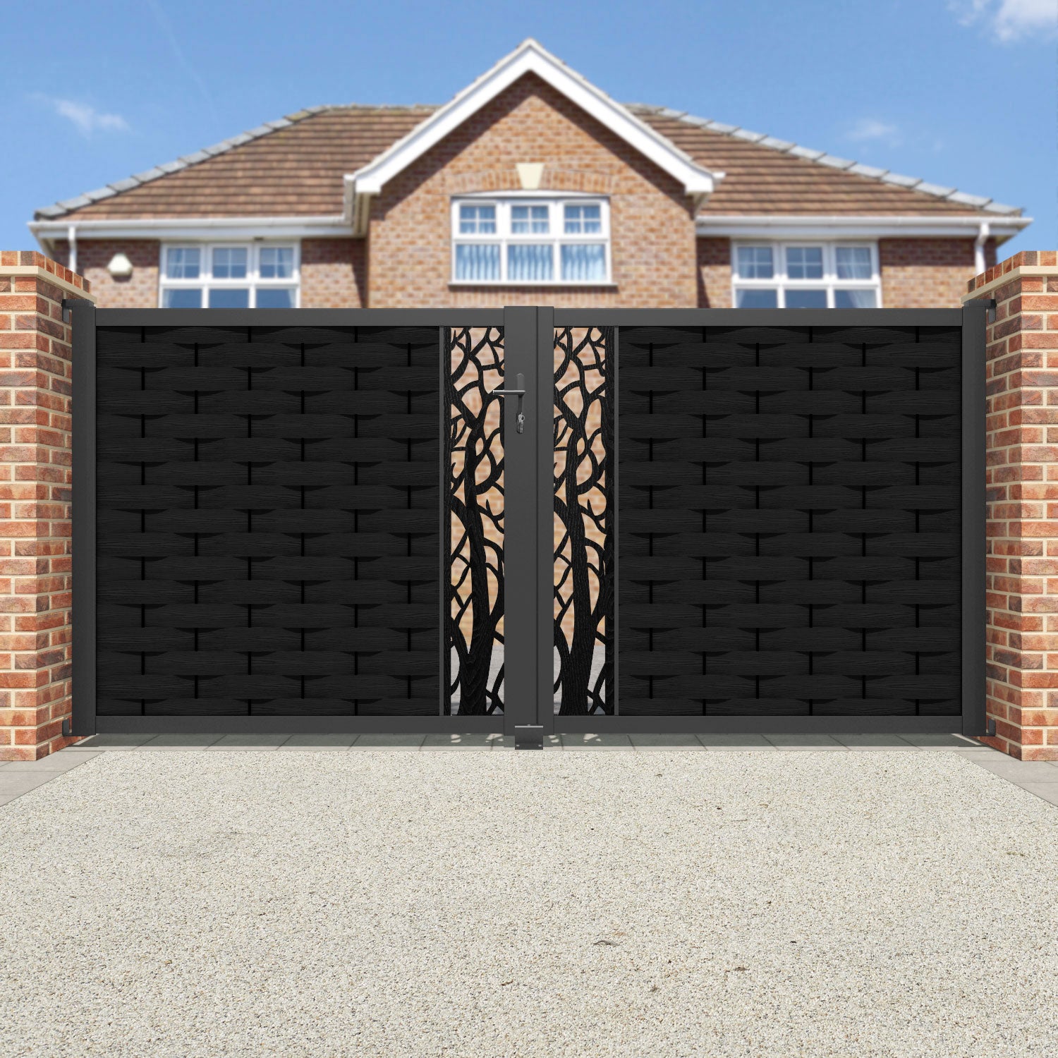 Ripple Twilight Straight Top Driveway Gate - Black - Middle Screen