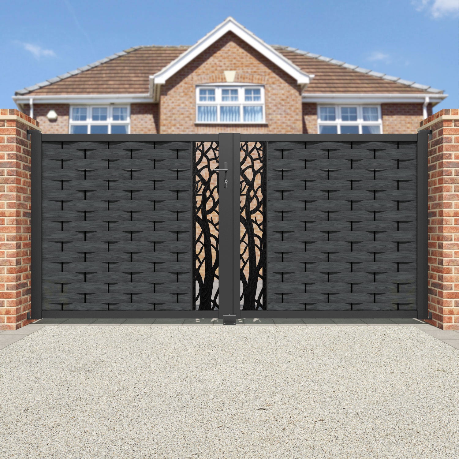 Ripple Twilight Straight Top Driveway Gate - Dark Grey - Middle Screen