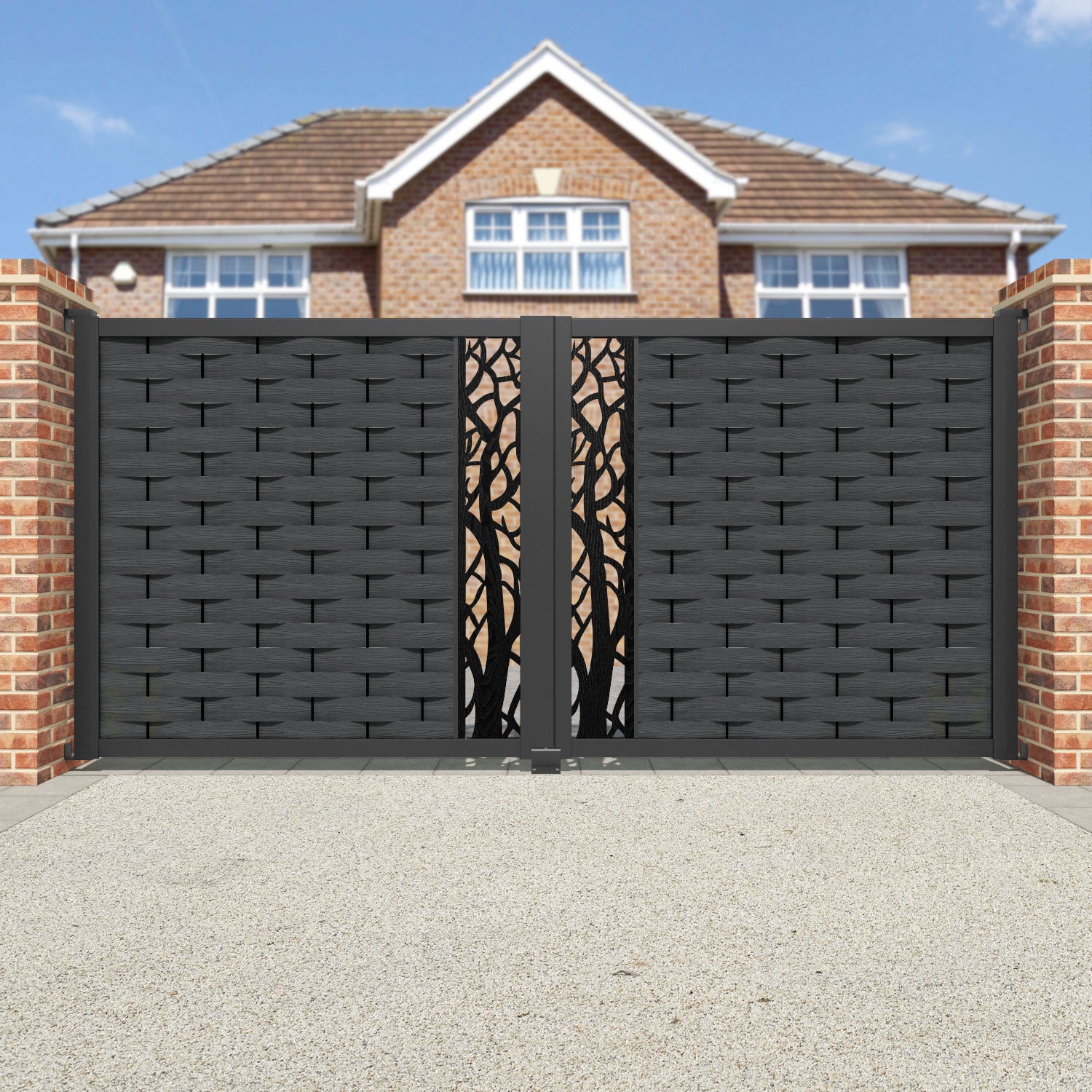 Ripple Twilight Straight Top Driveway Gate - Dark Grey - Middle Screen