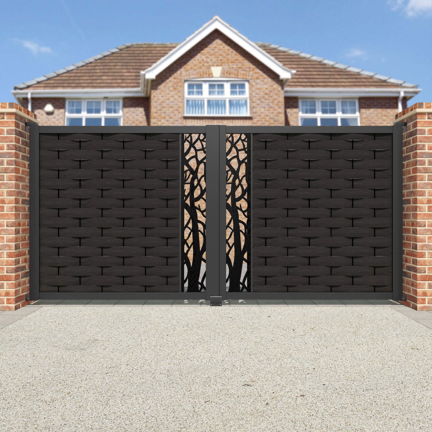 Ripple Twilight Straight Top Driveway Gate - Dark Oak - Middle Screen