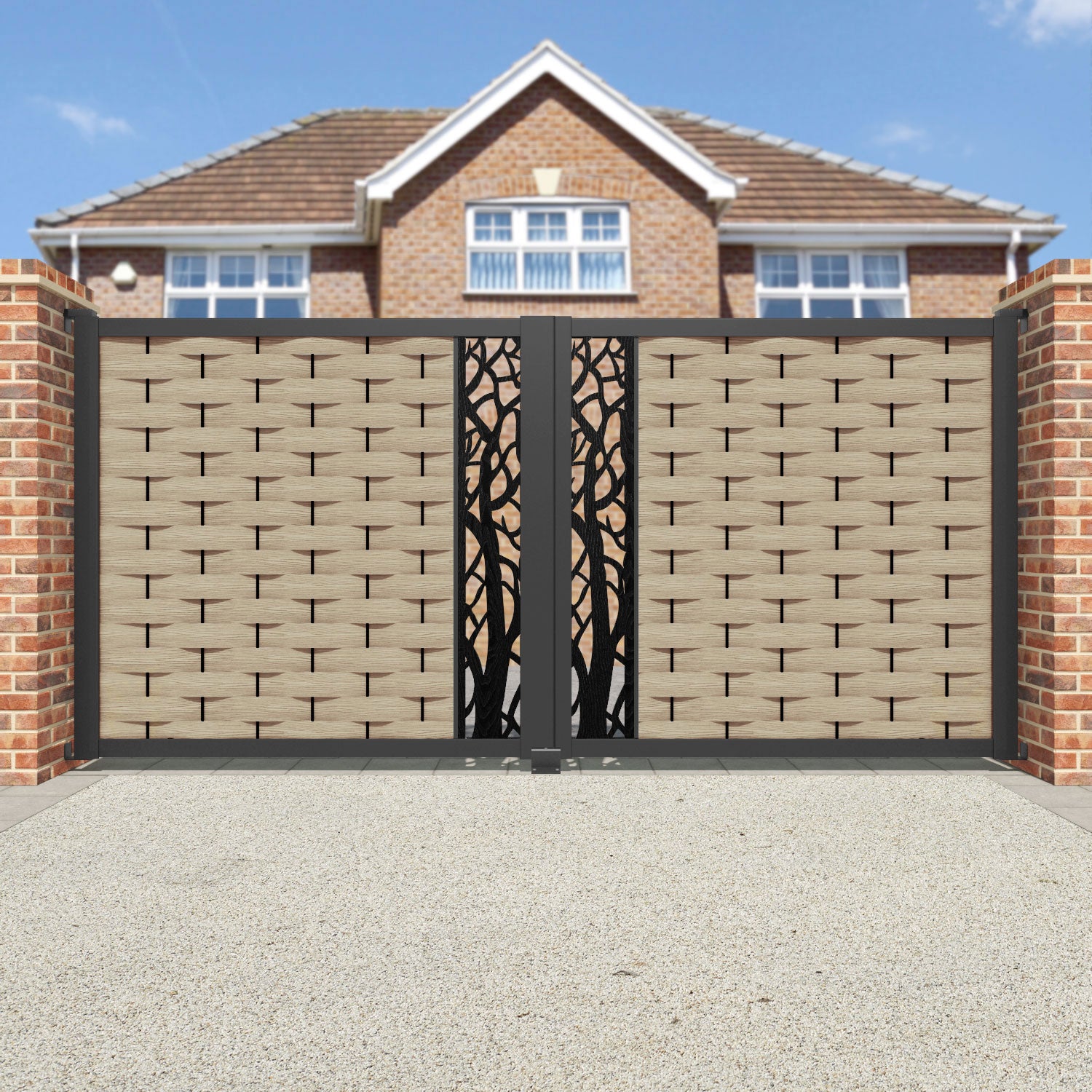 Ripple Twilight Straight Top Driveway Gate - Light Oak - Middle Screen