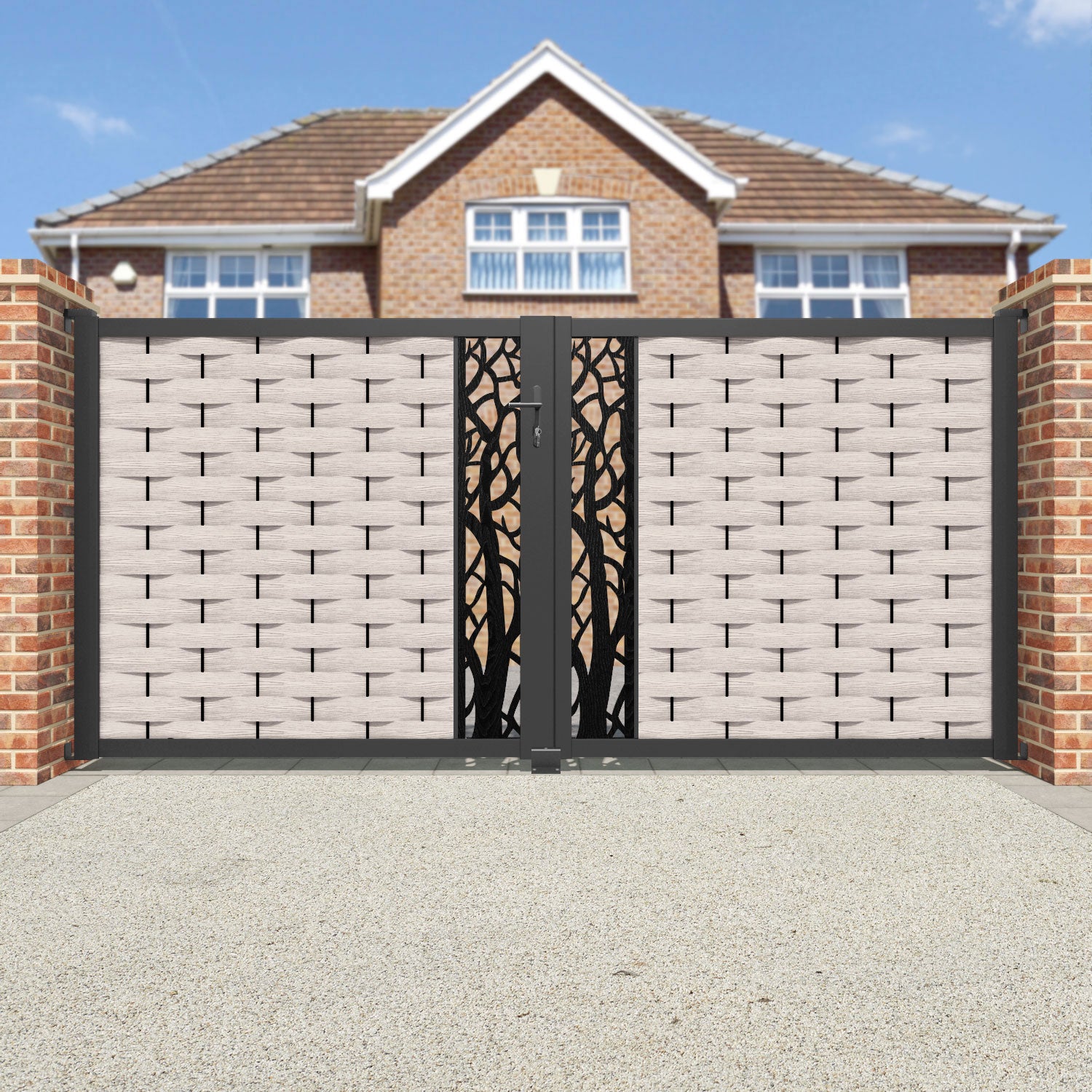 Ripple Twilight Straight Top Driveway Gate - Mid Stone - Middle Screen