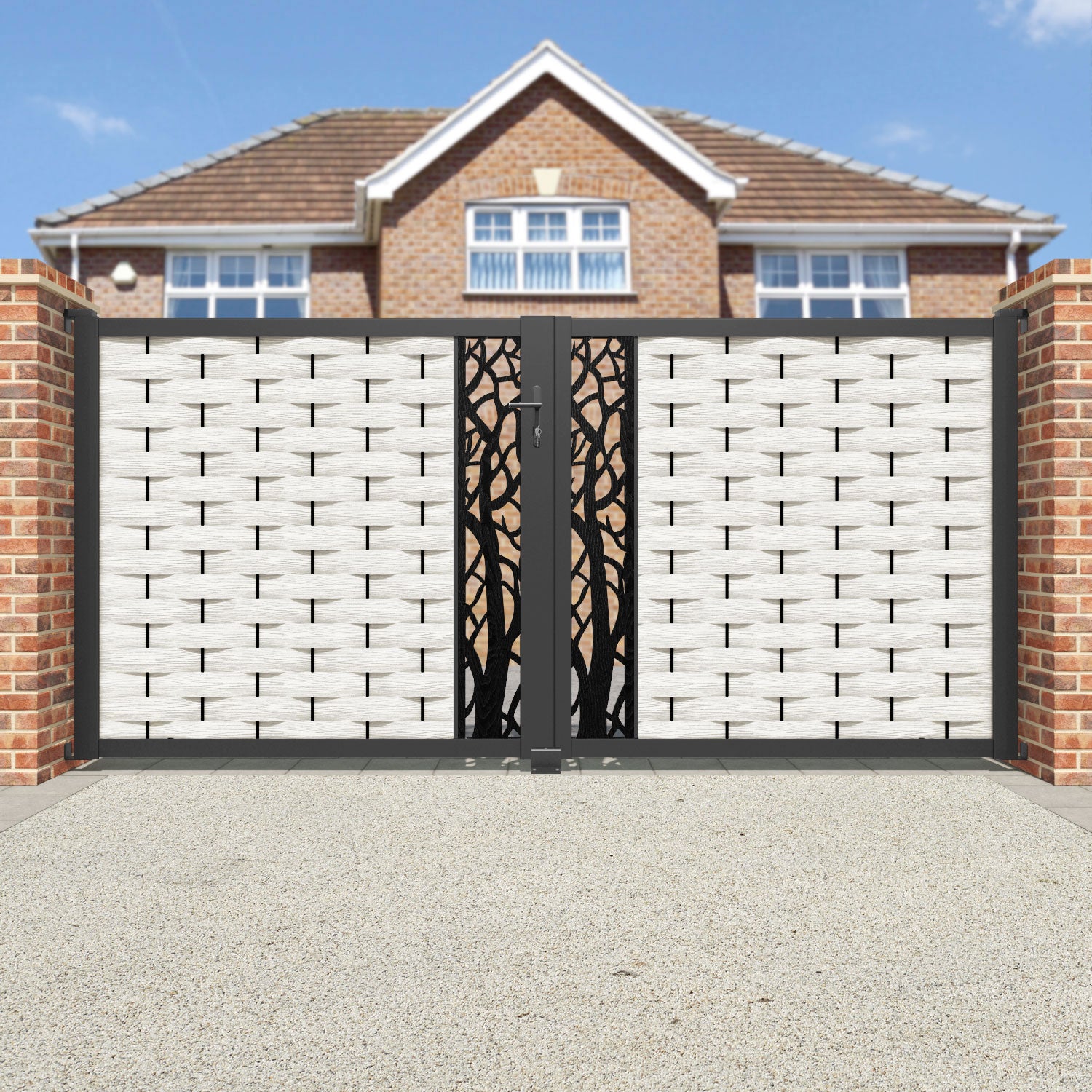 Ripple Twilight Straight Top Driveway Gate - Light Stone - Middle Screen