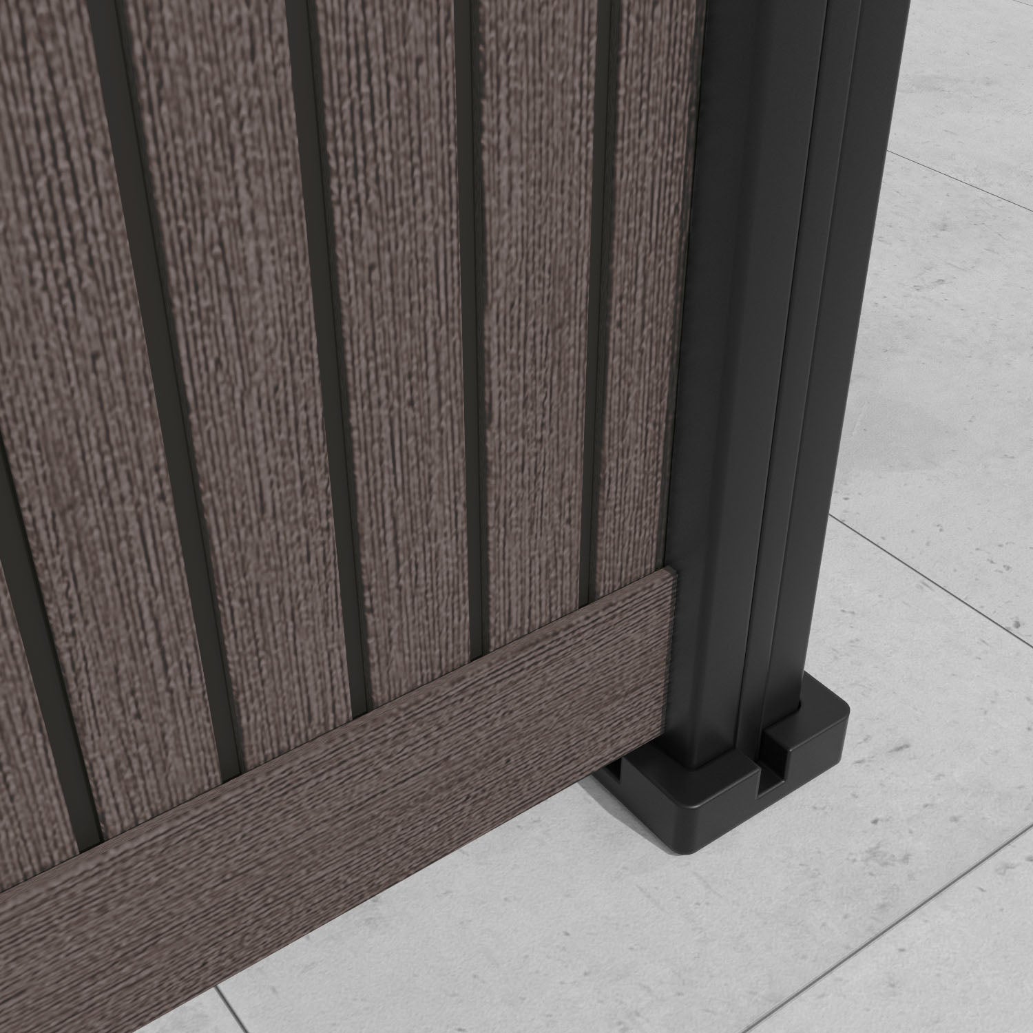 Virtis Vida Curved Top Fence Panel - Mid Brown - with our aluminium posts