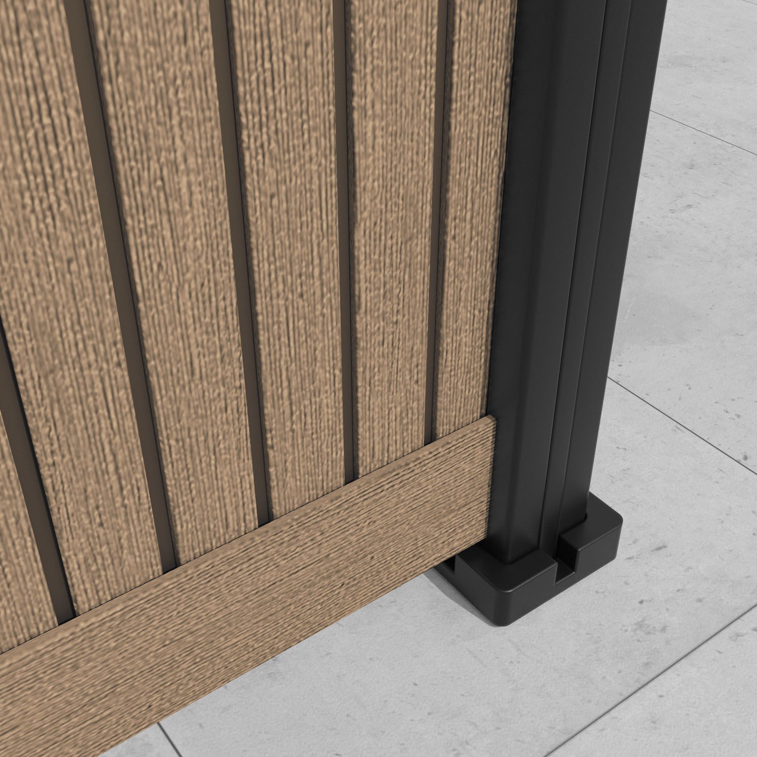 Virtis Low Wave Fence Panel - Teak - with our aluminium posts