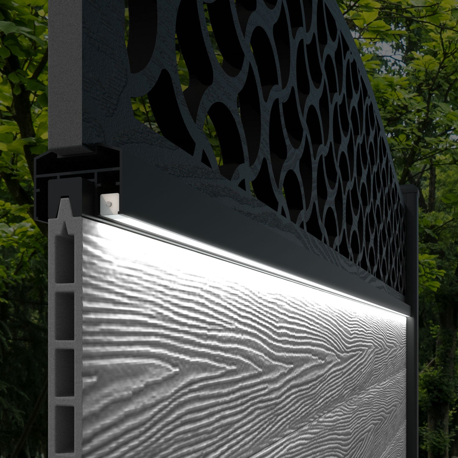 Ripple Vida Curved Top Fence Panel - Anthracite - with our aluminium posts