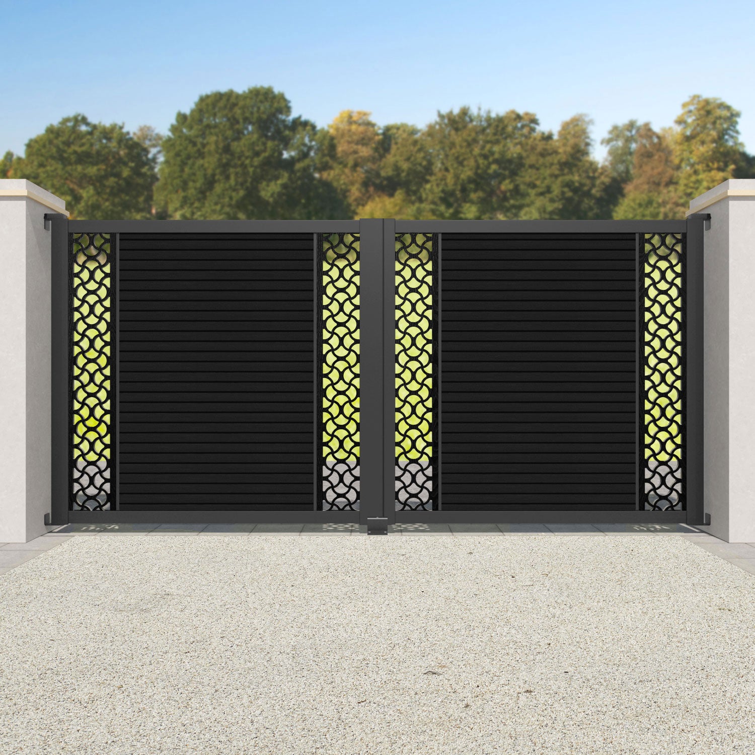 Hudson Vida Straight Top Driveway Gate - Black - Middle & End Screen