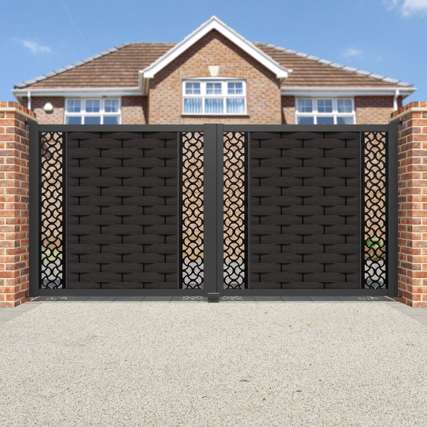 Ripple Vida Straight Top Driveway Gate - Dark Oak - Middle & End Screen
