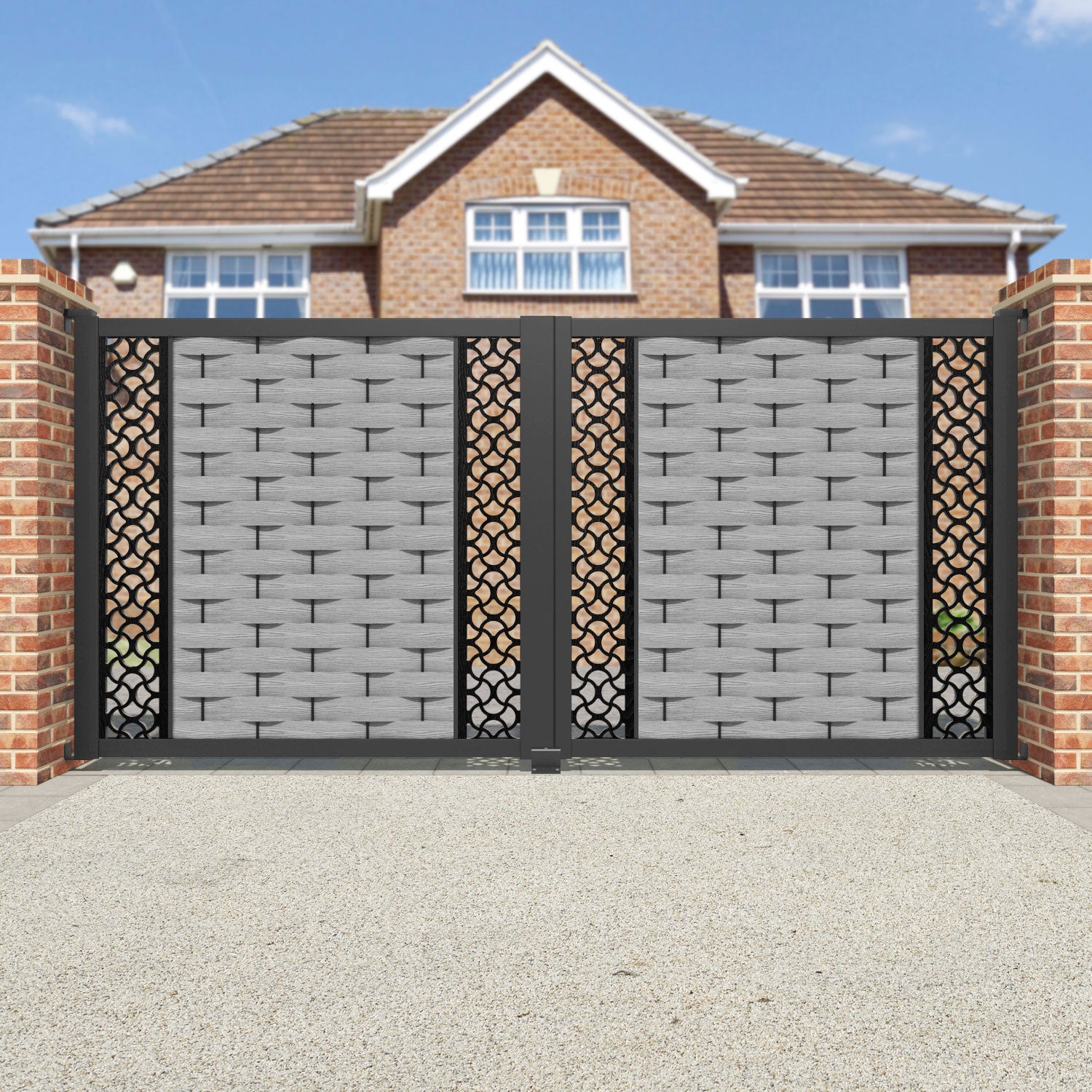 Ripple Vida Straight Top Driveway Gate - Light Grey - Middle & End Screen