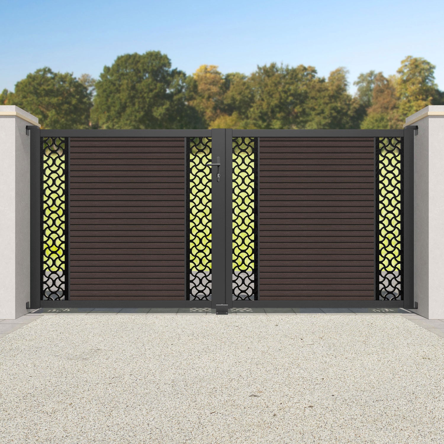 Hudson Vida Straight Top Driveway Gate - Mid Brown - Middle & End Screen
