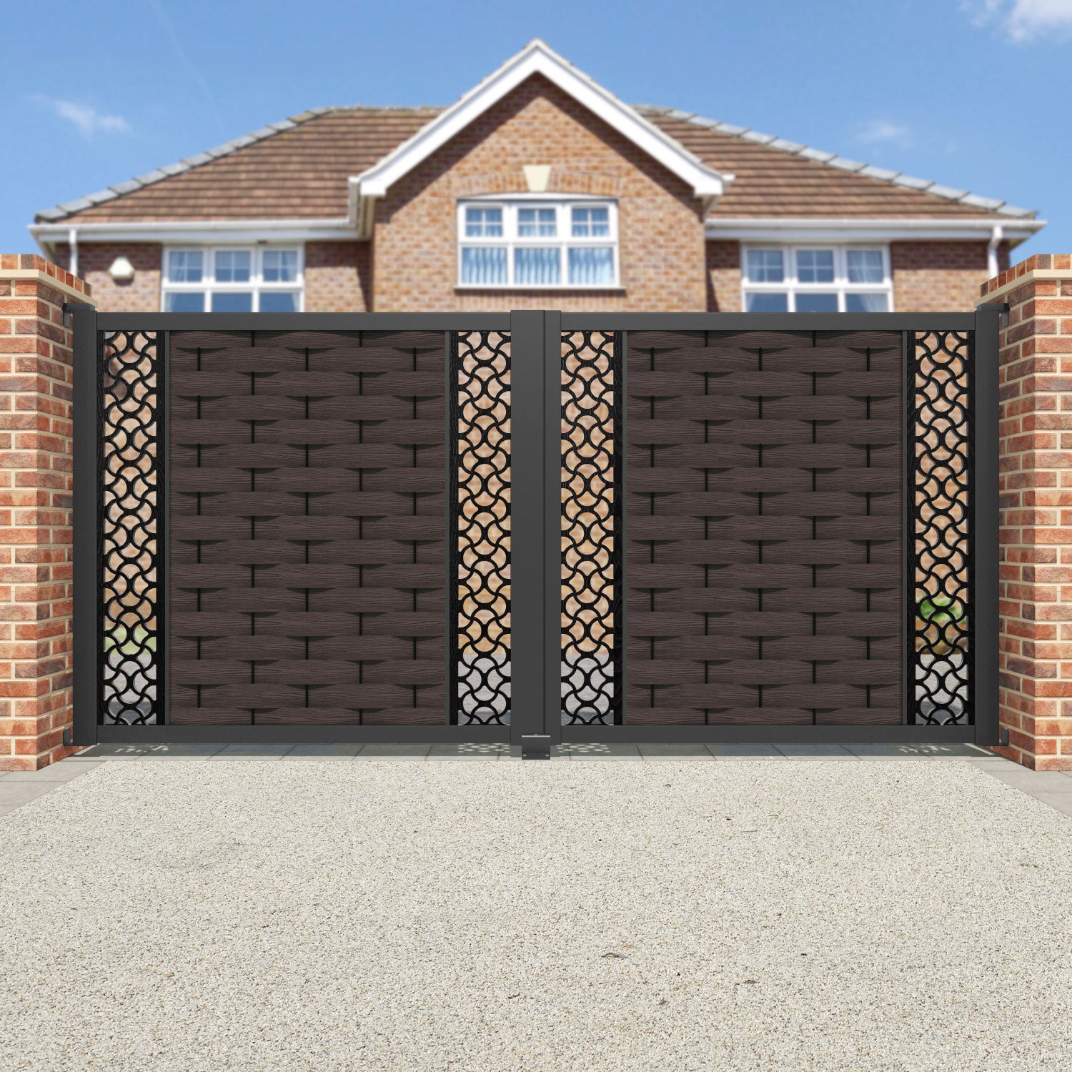 Ripple Vida Straight Top Driveway Gate - Mid Brown - Middle & End Screen