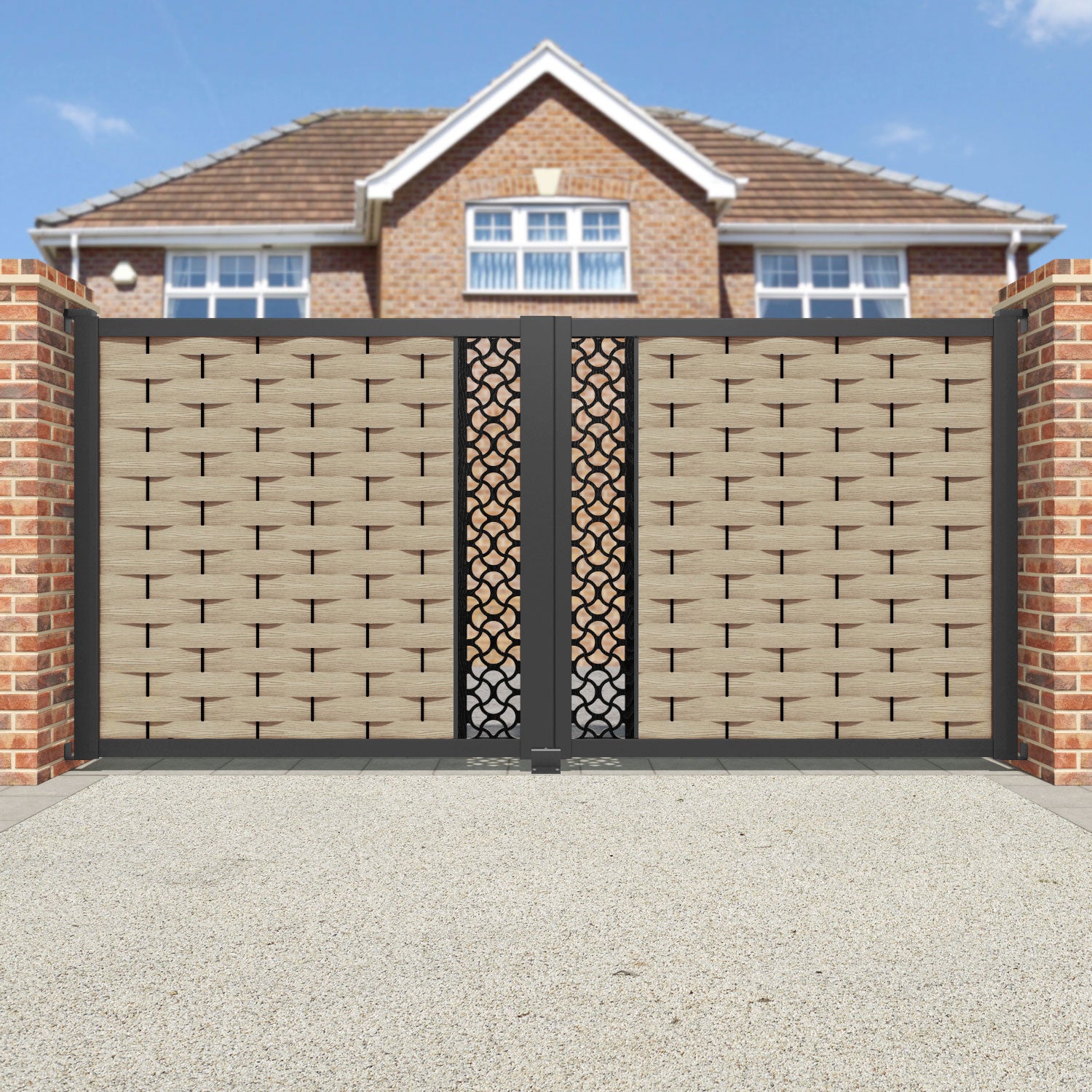 Ripple Vida Straight Top Driveway Gate - Light Oak - Middle Screen
