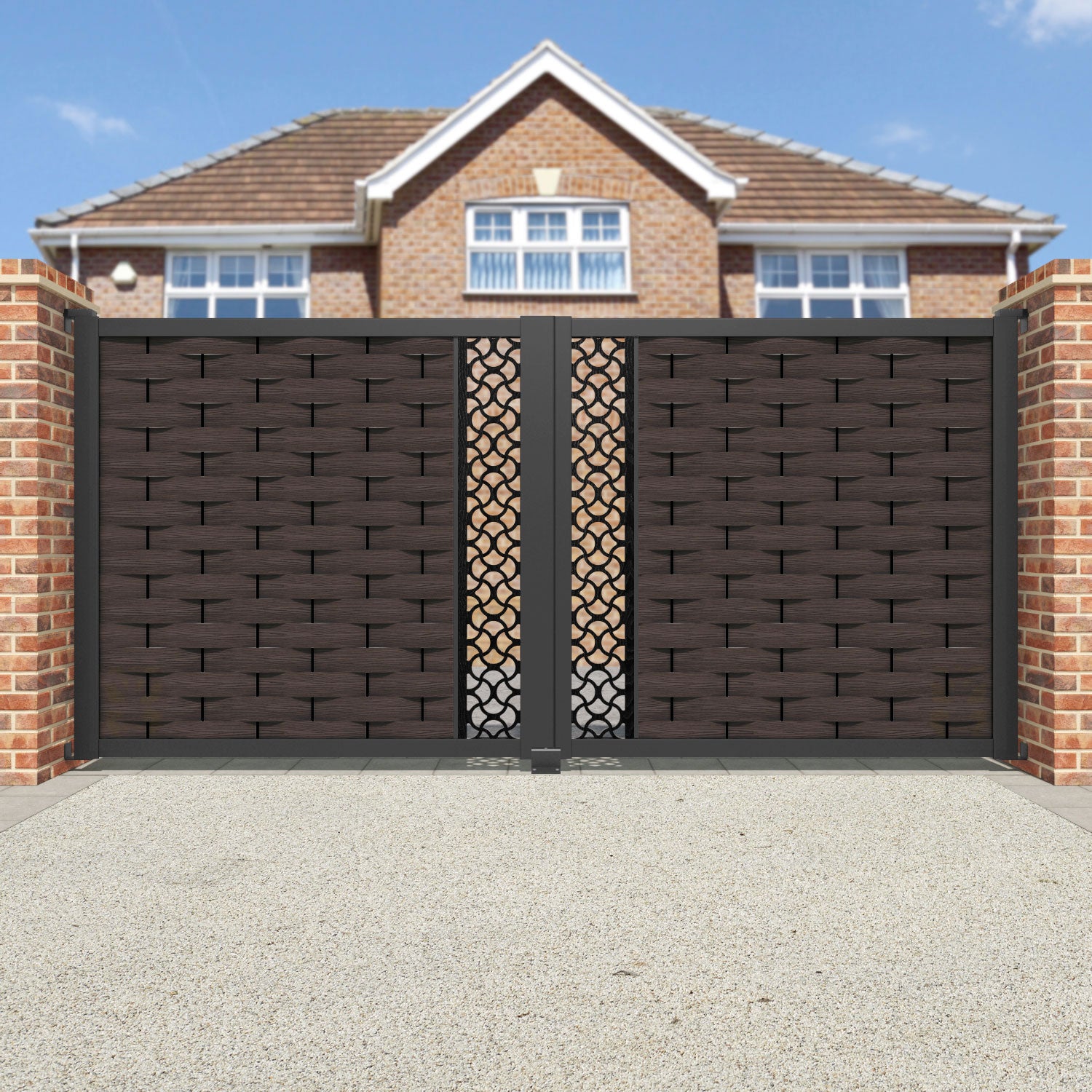 Ripple Vida Straight Top Driveway Gate - Mid Brown - Middle Screen