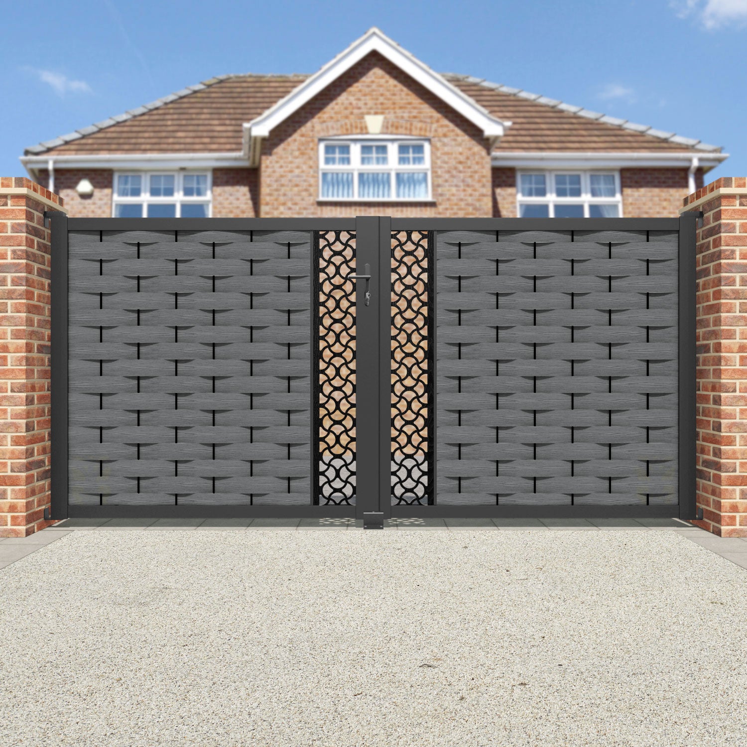 Ripple Vida Straight Top Driveway Gate - Mid Grey - Middle Screen