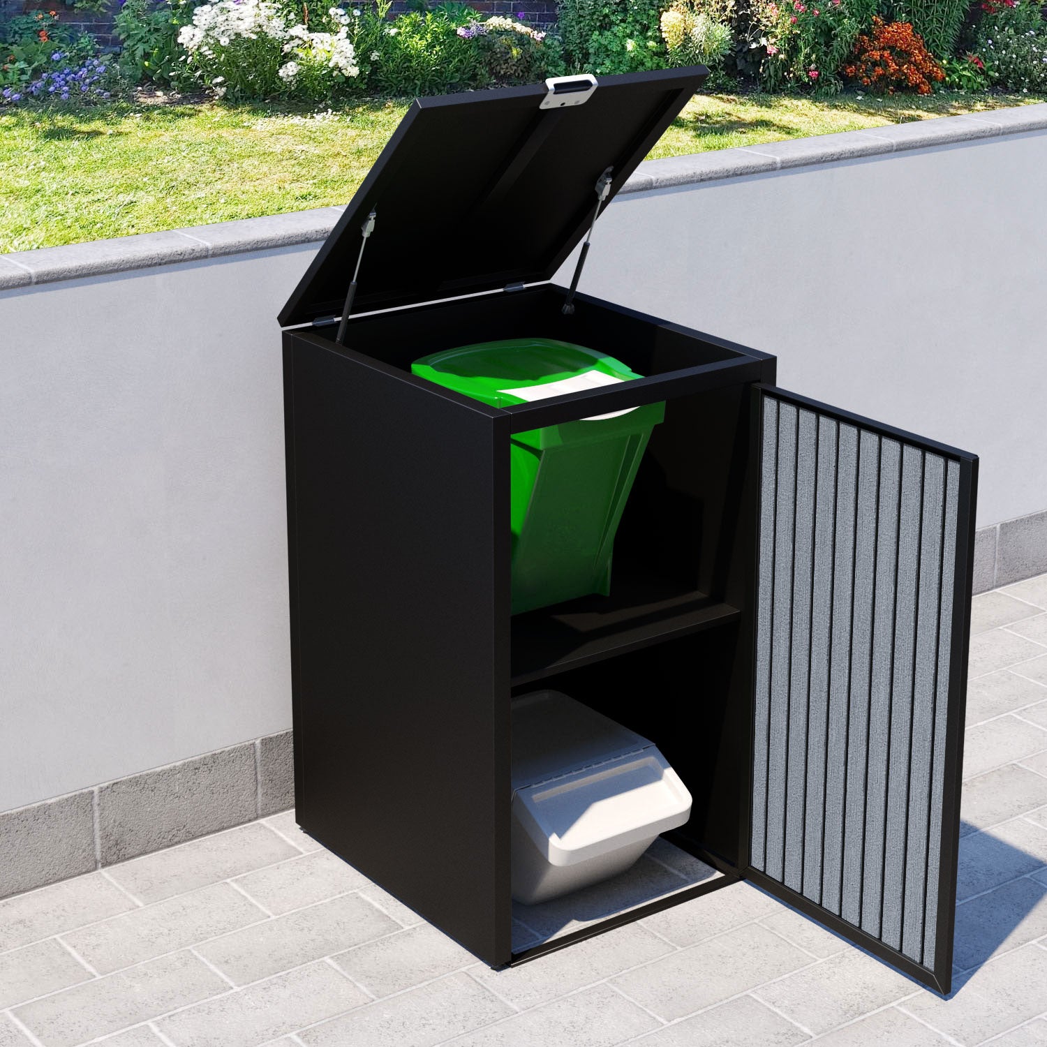 Black 2 Bin Store with Virtis Door Slat