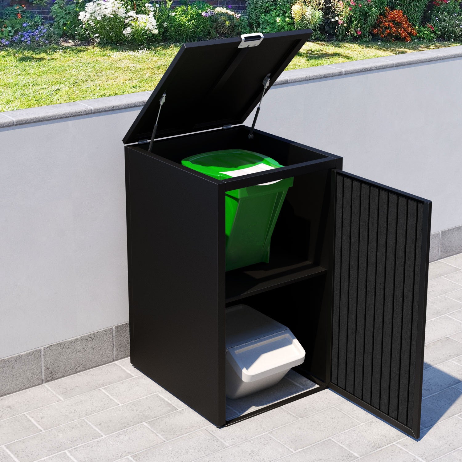 Black 2 Bin Store with Virtis Door Slat