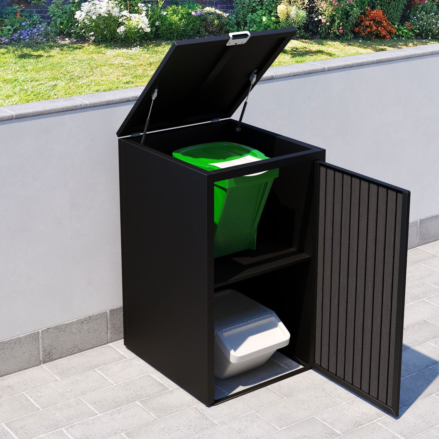 Black 2 Bin Store with Virtis Door Slat