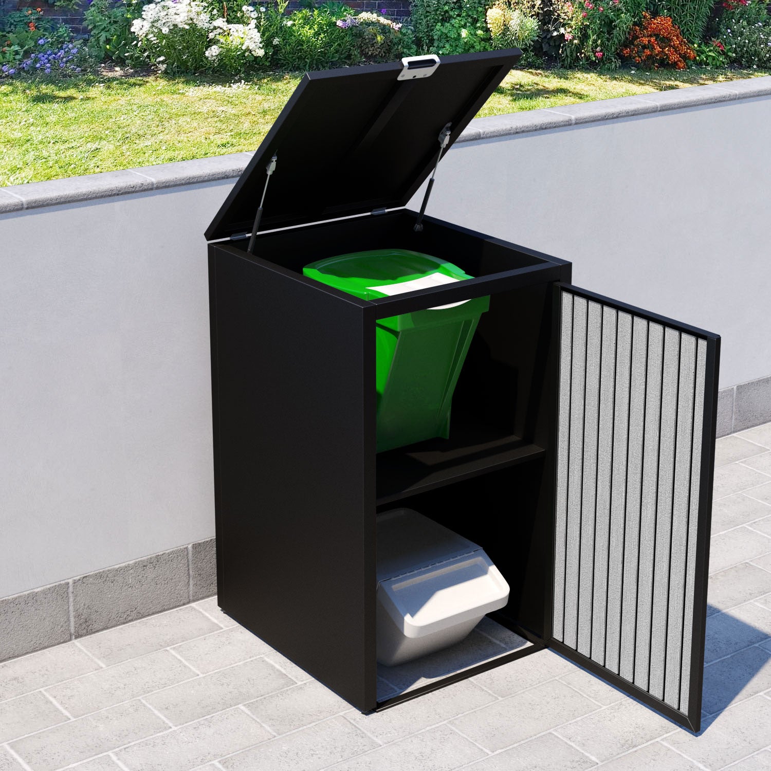 Black 2 Bin Store with Virtis Door Slat