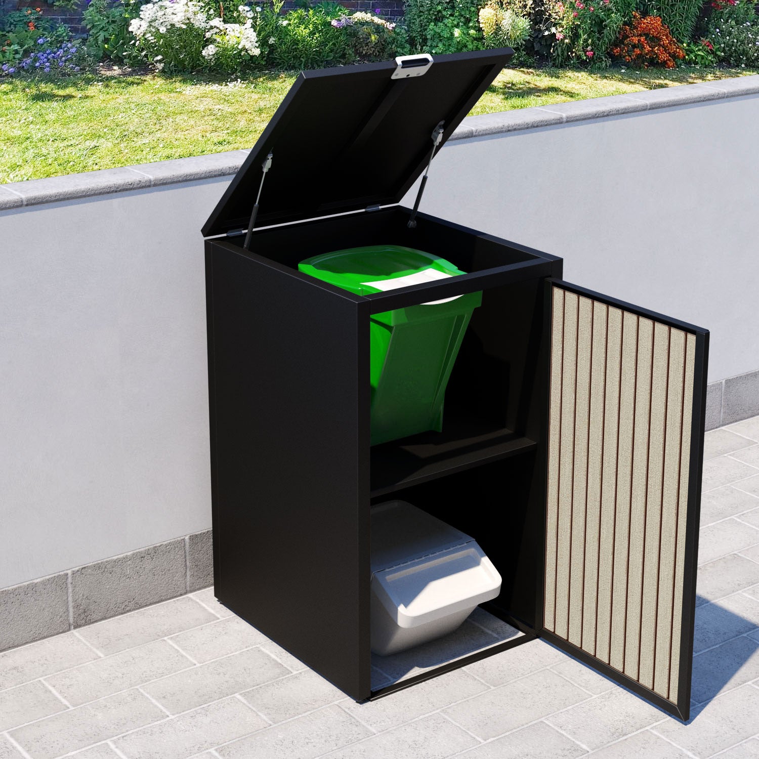 Black 2 Bin Store with Virtis Door Slat