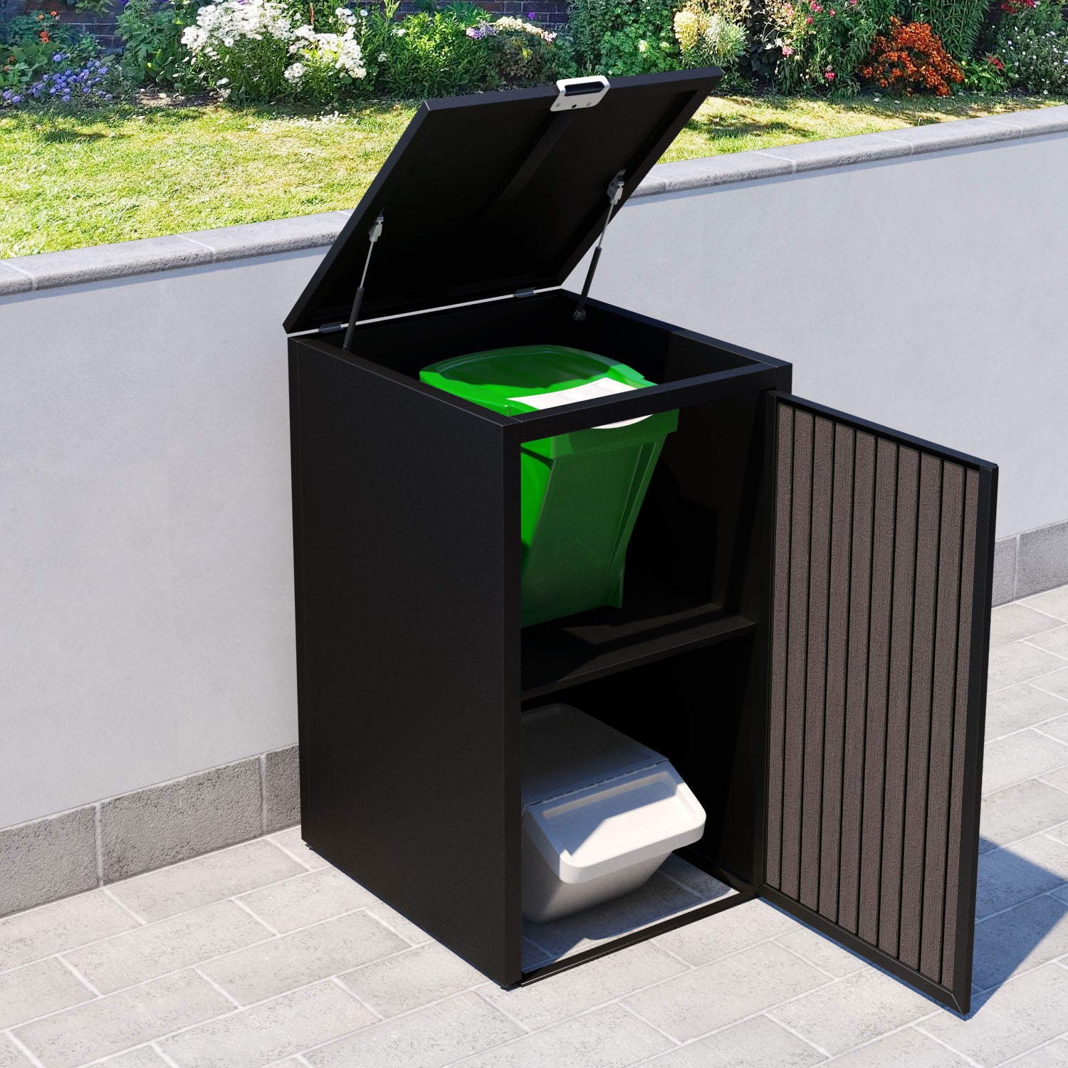 Black 2 Bin Store with Virtis Door Slat