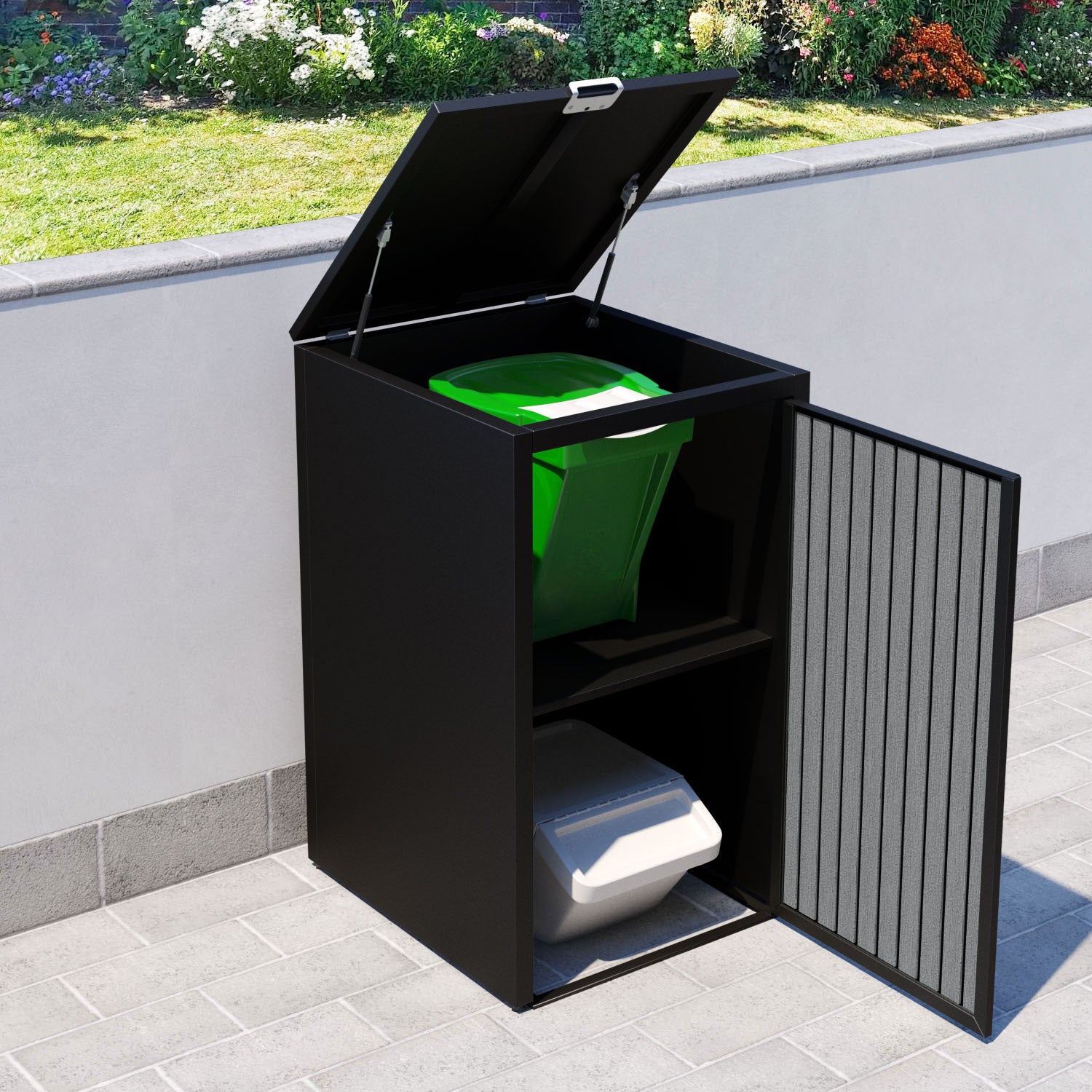 Black 2 Bin Store with Virtis Door Slat