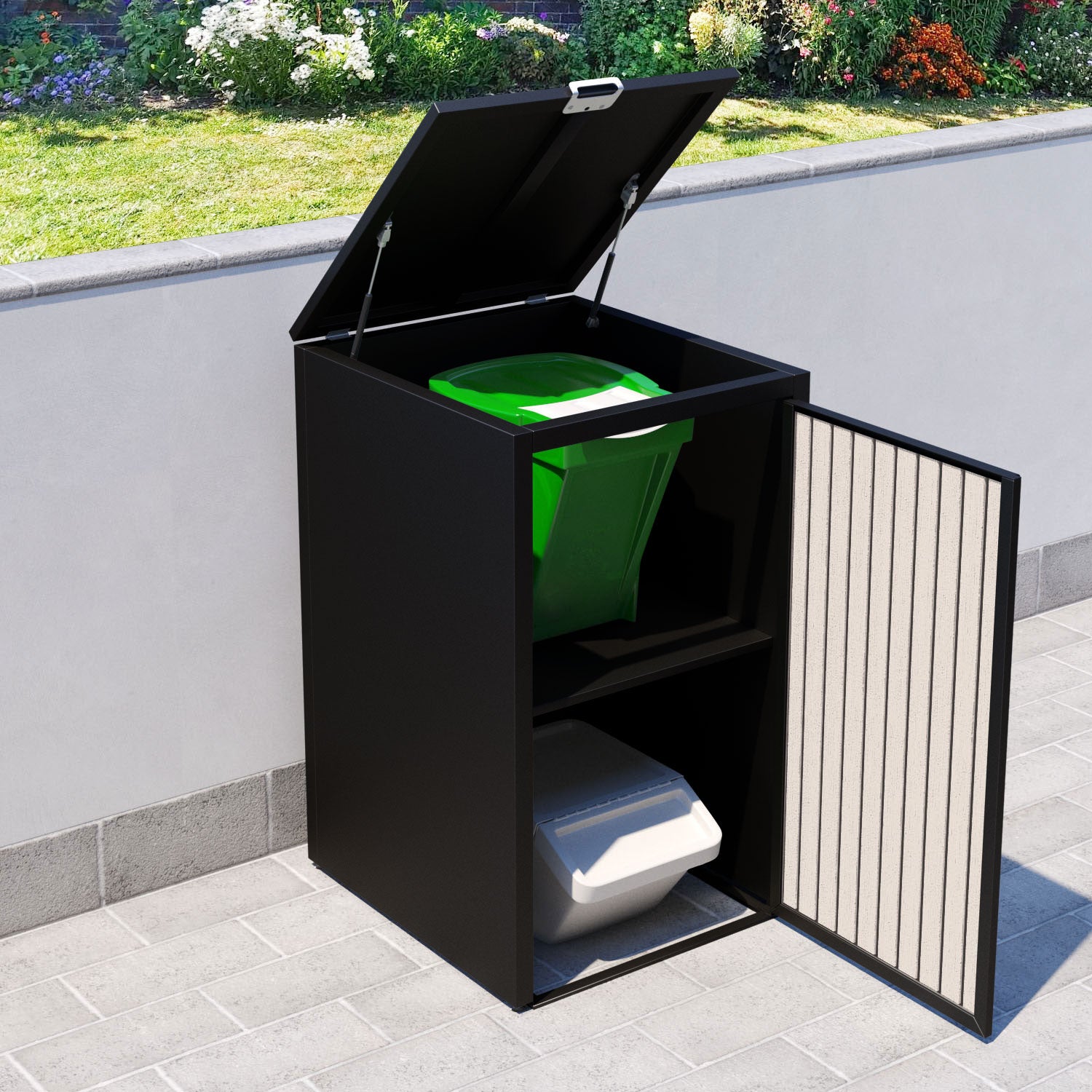 Black 2 Bin Store with Virtis Door Slat