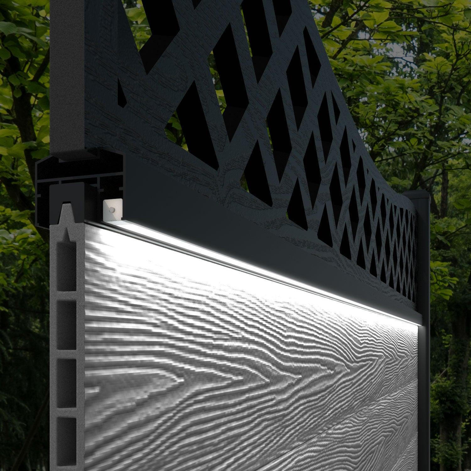 Hudson Low Wave Fence Panel - Mid Grey - with our aluminium posts