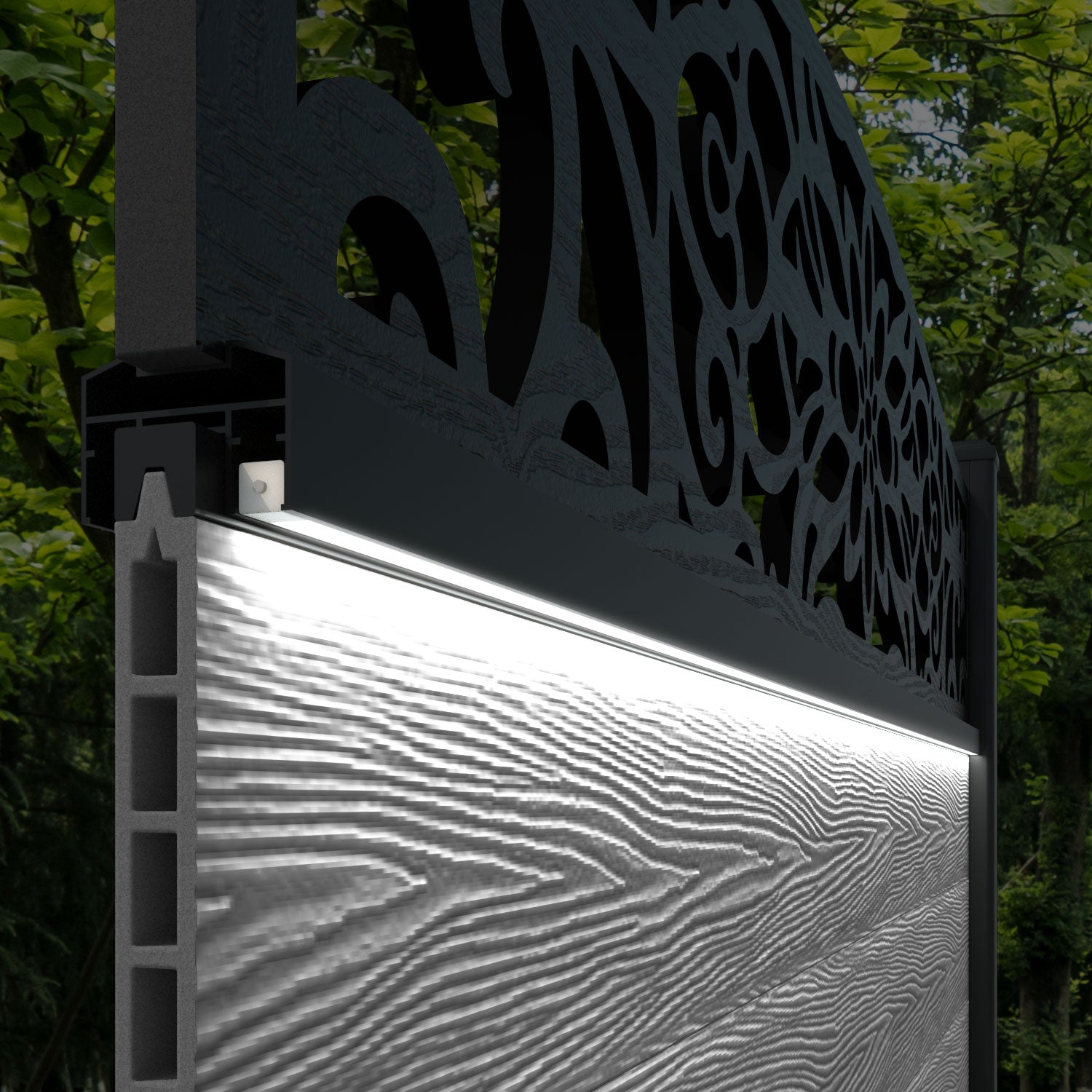 Hudson Windsor Curved Top Fence Panel - Light Grey - with our aluminium posts