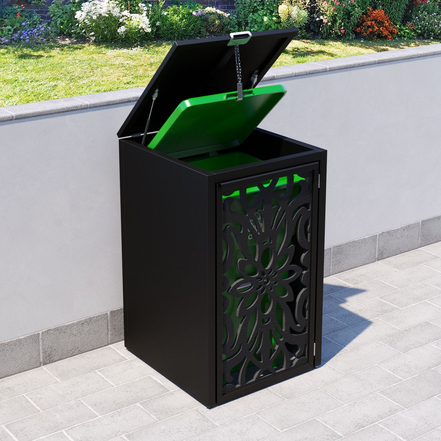 Black 2 Bin Store with Windsor Door Screen