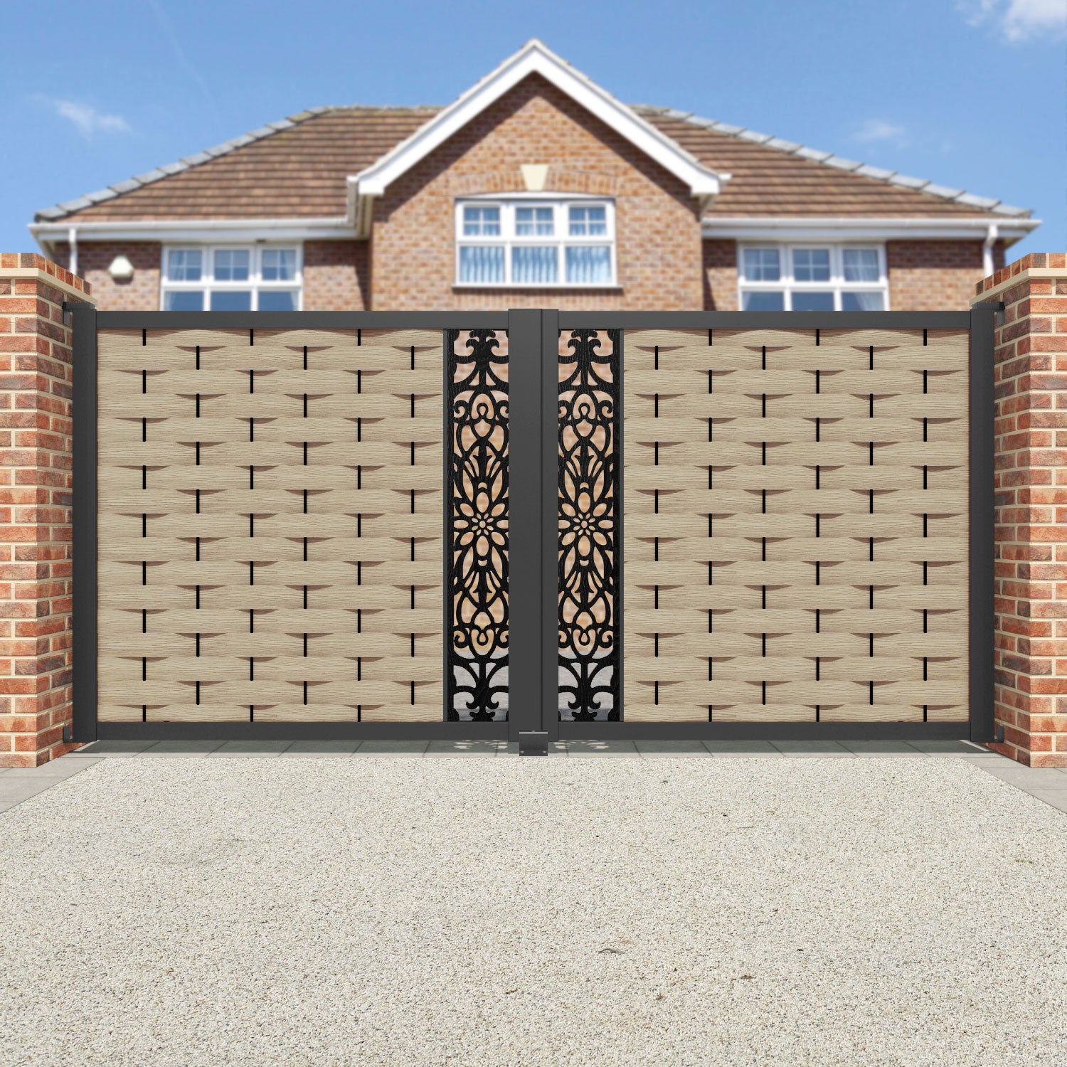Ripple Windsor Straight Top Driveway Gate - Light Oak - Middle Screen