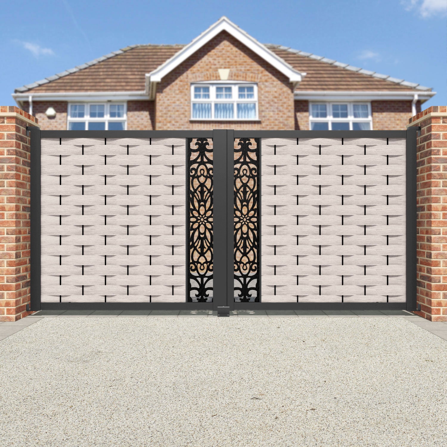 Ripple Windsor Straight Top Driveway Gate - Mid Stone - Middle Screen