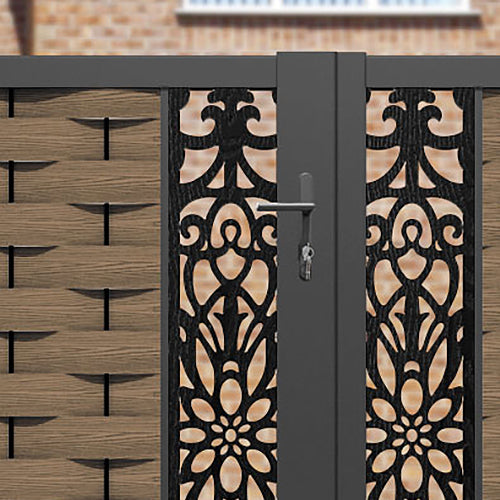 Ripple Windsor Straight Top Driveway Gate - Teak - Middle & End Screen