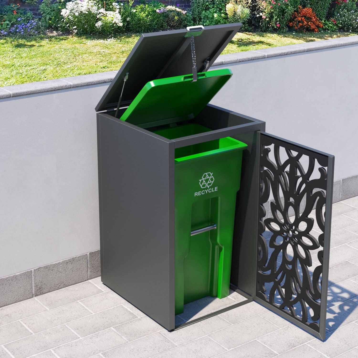 Grey 3 Bin Store with Windsor Door Screen