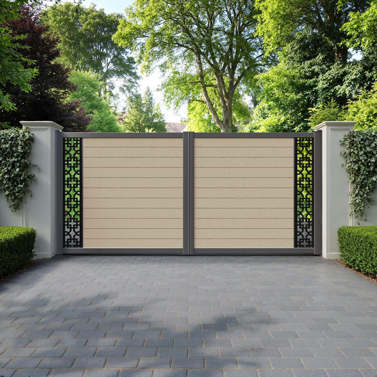 Fusion Zaria Straight Top Driveway Gate - Light Oak - End Screen