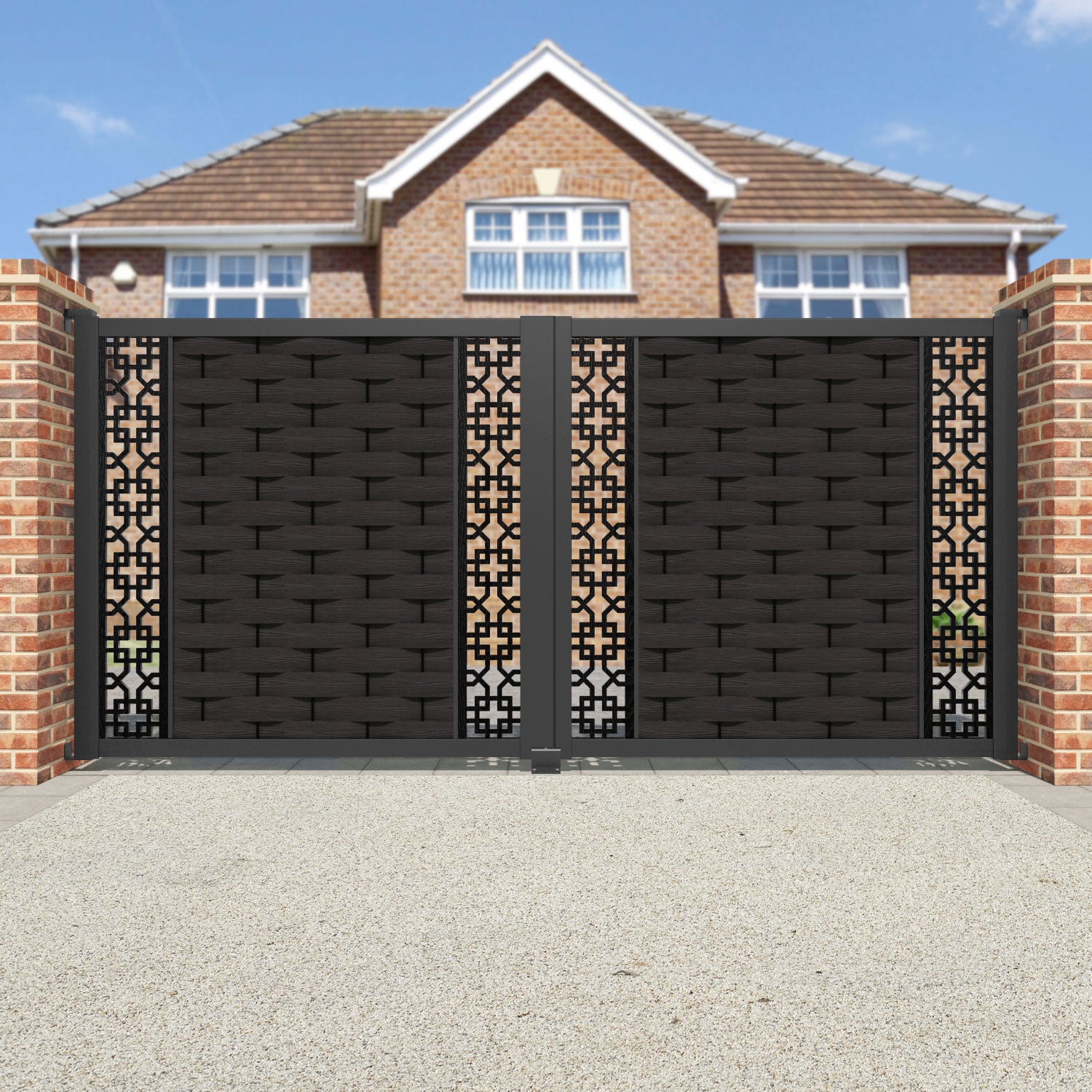 Ripple Zaria Straight Top Driveway Gate - Dark Oak - Middle & End Screen