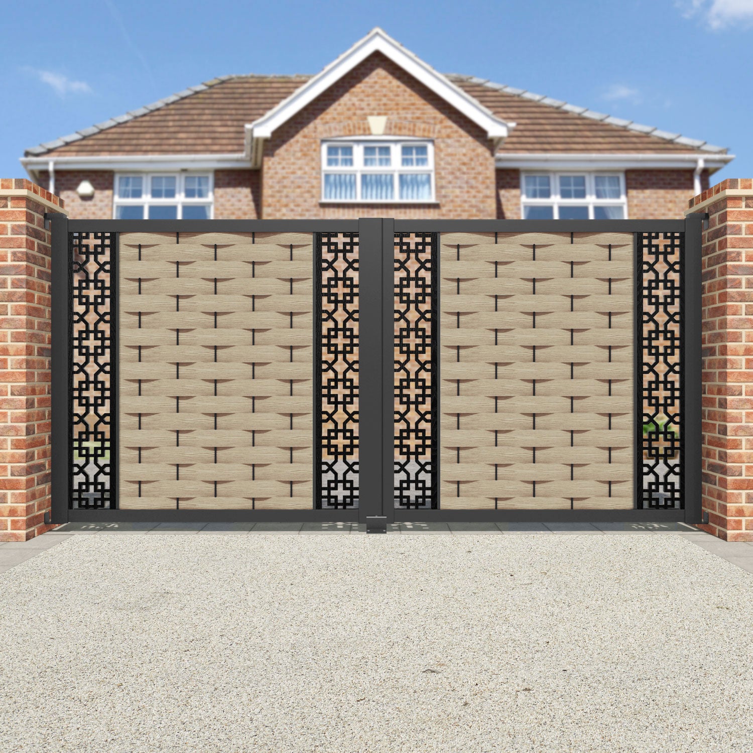 Ripple Zaria Straight Top Driveway Gate - Light Oak - Middle & End Screen