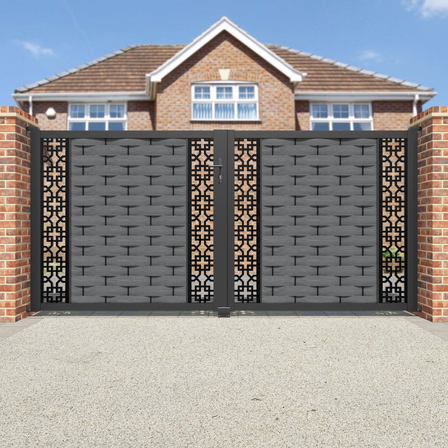 Ripple Zaria Straight Top Driveway Gate - Mid Grey - Middle & End Screen