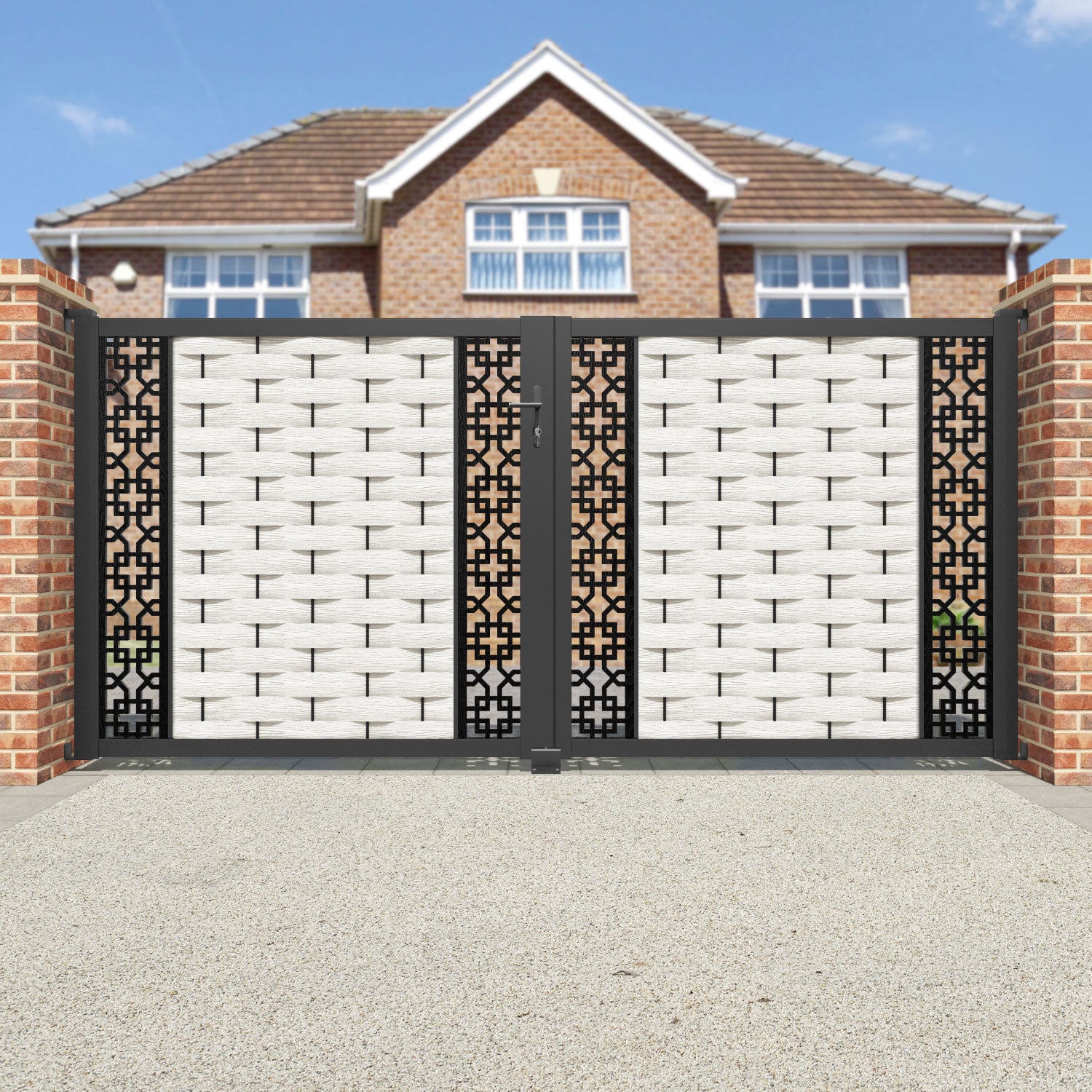 Ripple Zaria Straight Top Driveway Gate - Light Stone - Middle & End Screen