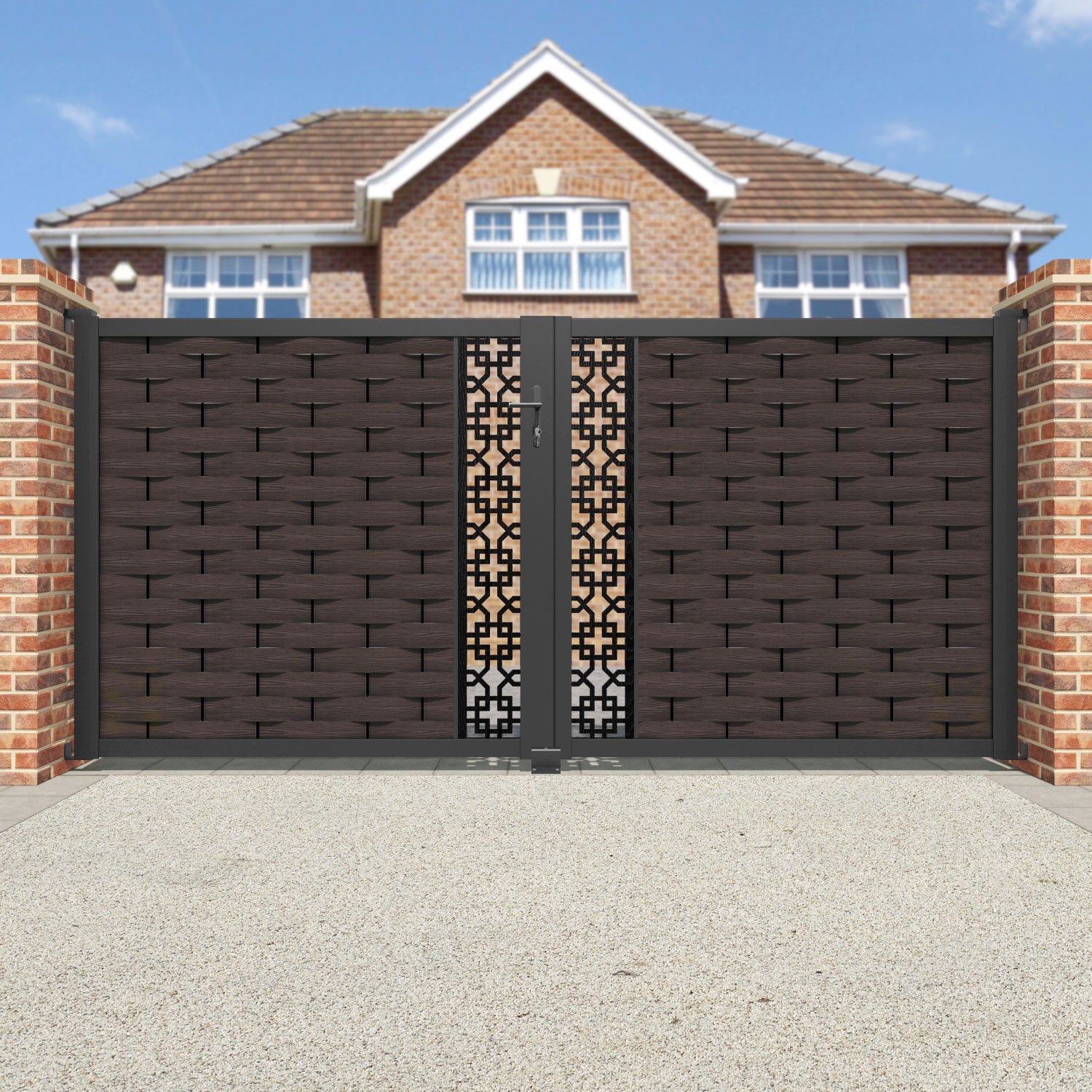 Ripple Zaria Straight Top Driveway Gate - Mid Brown - Middle Screen