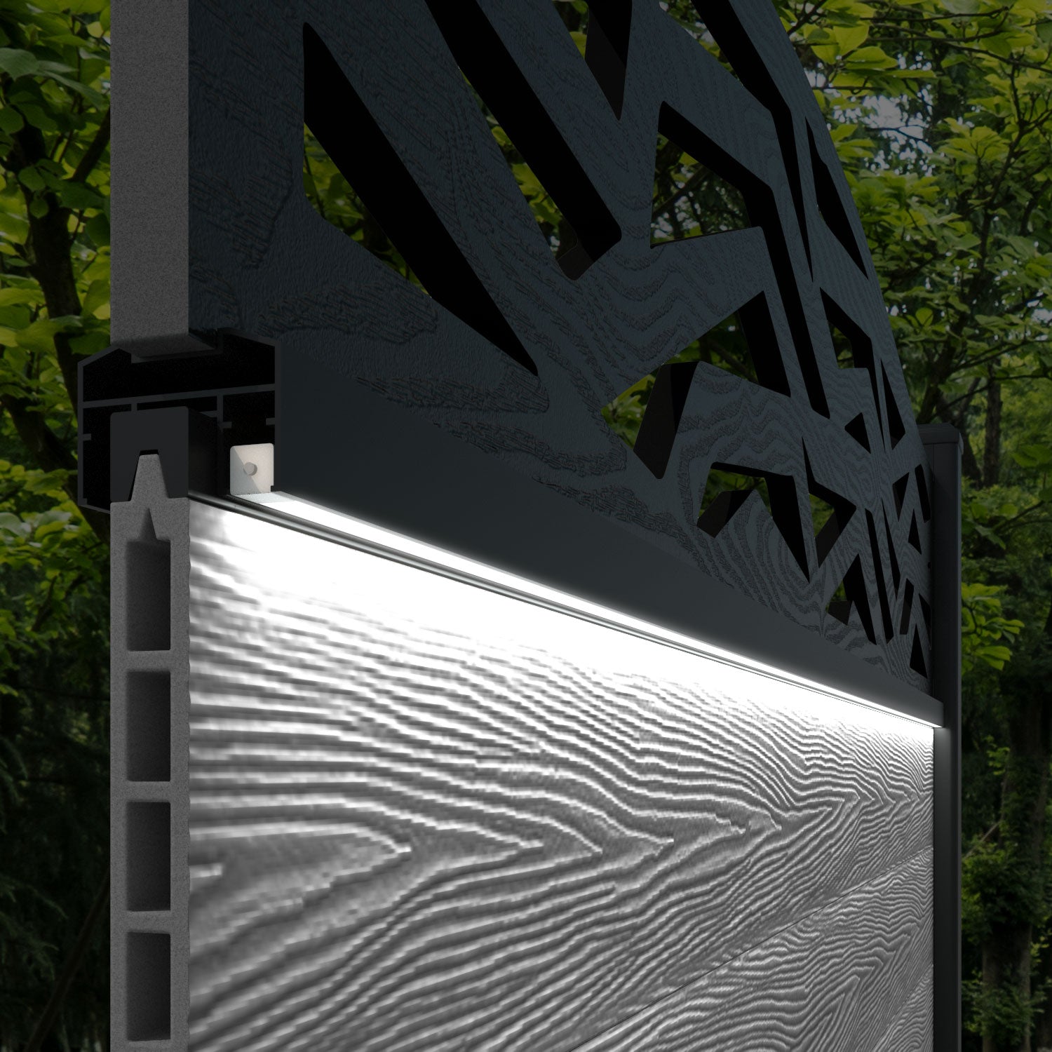Fusion Zenith Curved Top Fence Panel - Anthracite - with our composite posts