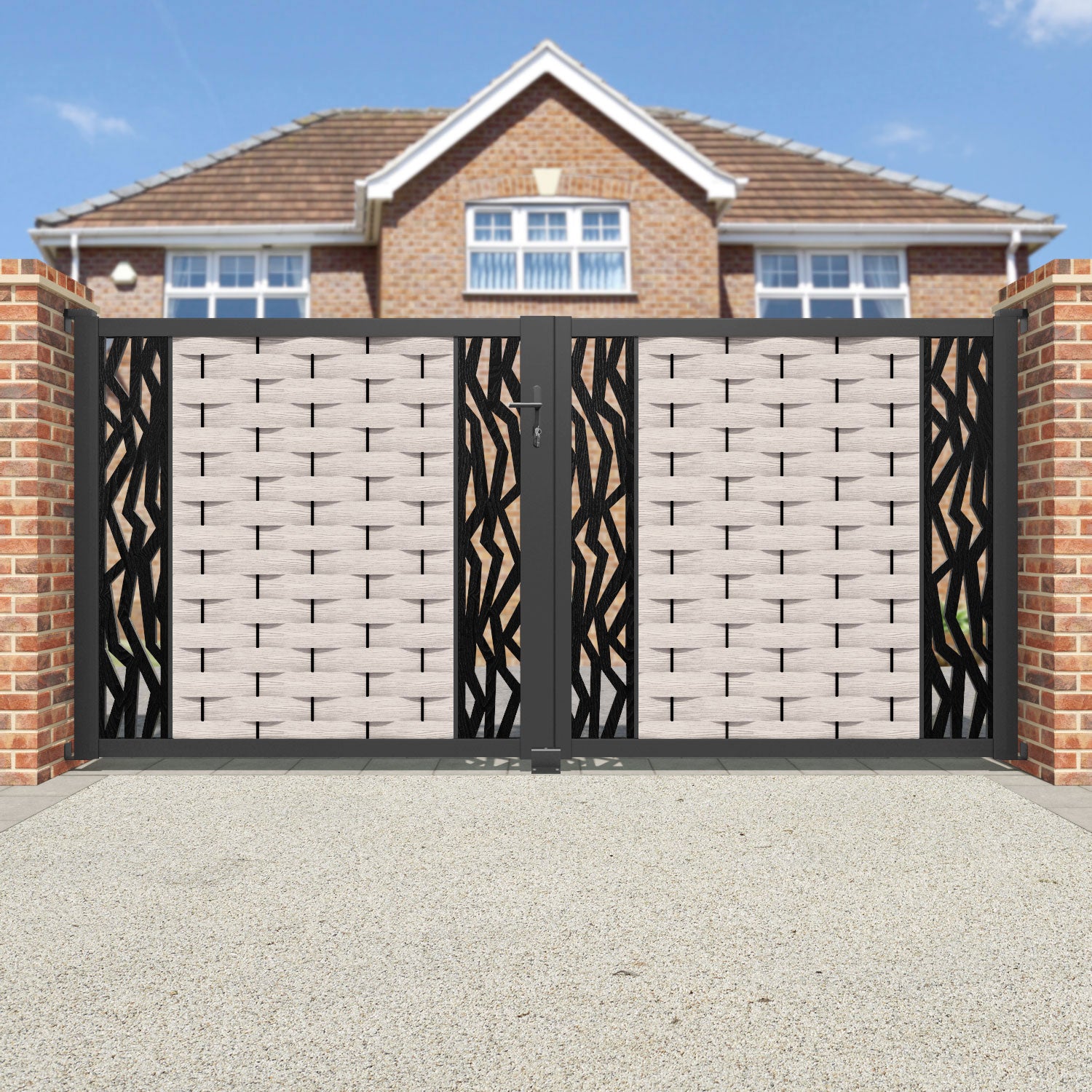 Ripple Zenith Straight Top Driveway Gate - Mid Stone - Middle & End Screen