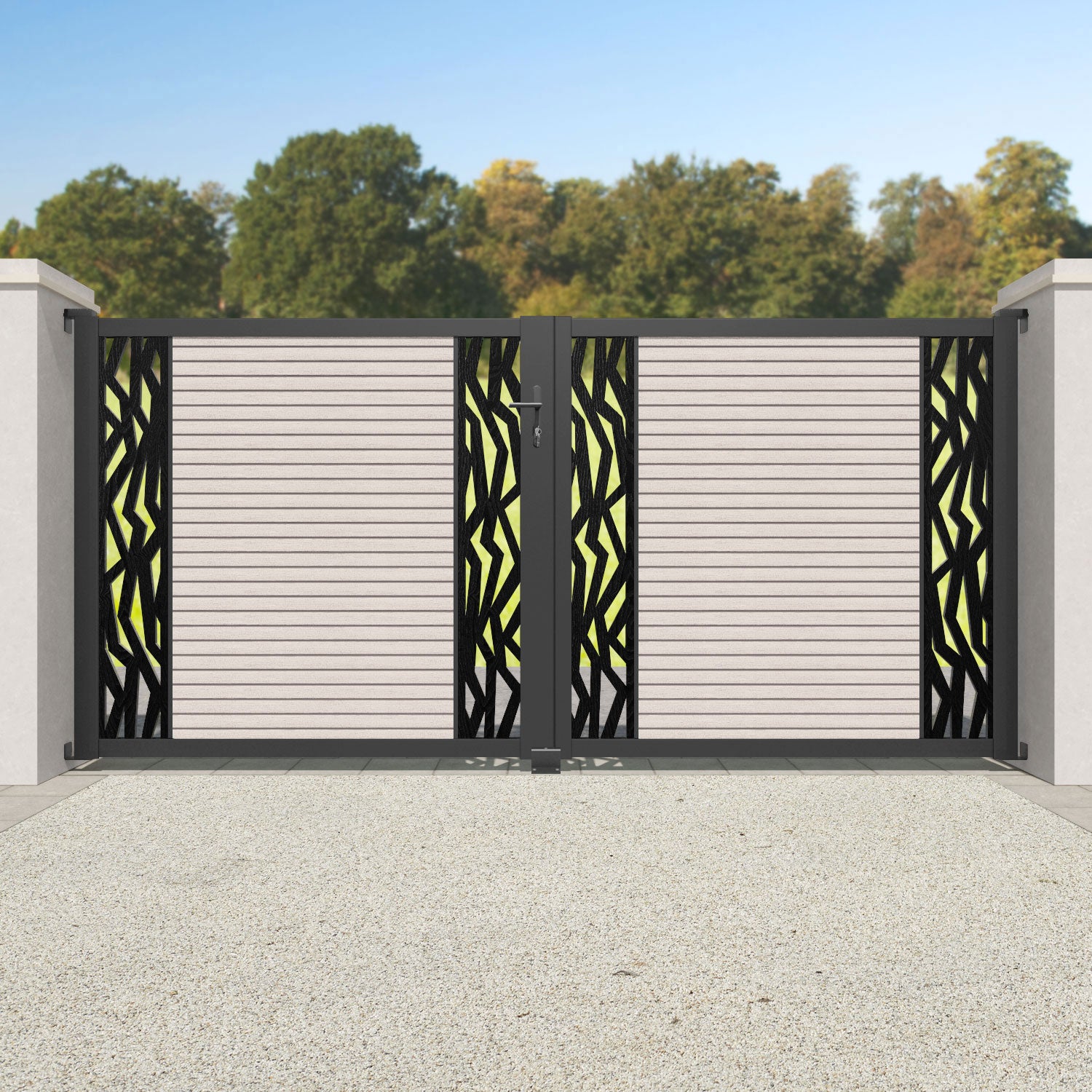 Hudson Zenith Straight Top Driveway Gate - Mid Stone - Middle & End Screen