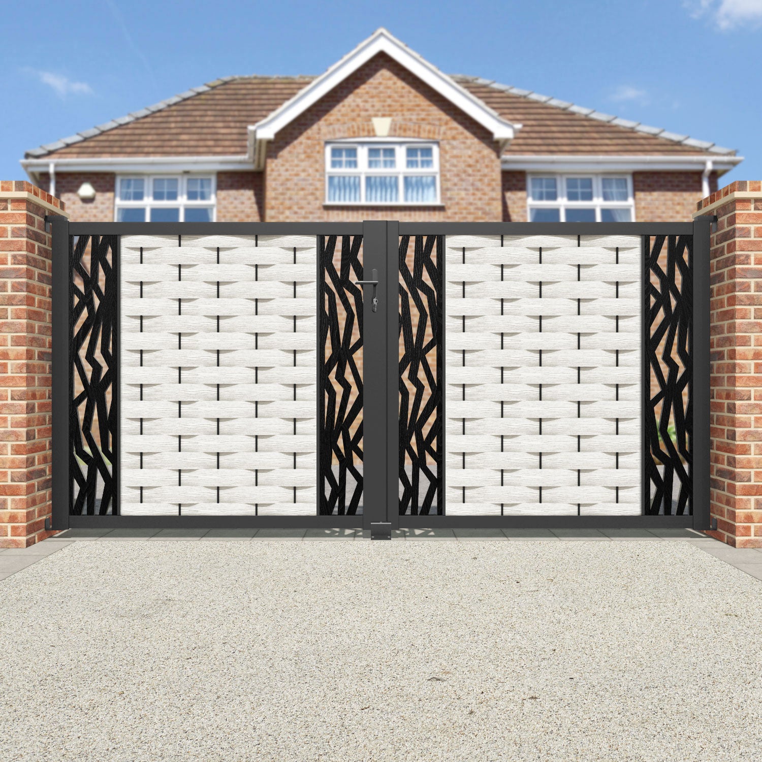 Ripple Zenith Straight Top Driveway Gate - Light Stone - Middle & End Screen