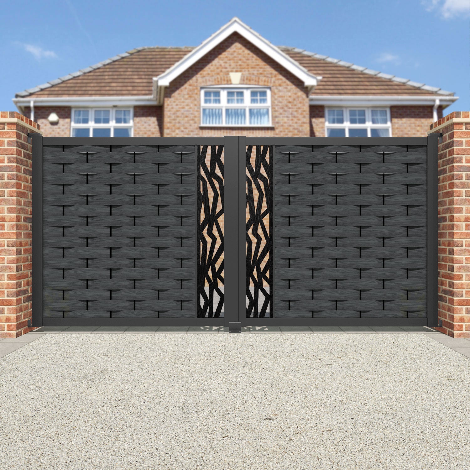 Ripple Zenith Straight Top Driveway Gate - Dark Grey - Middle Screen